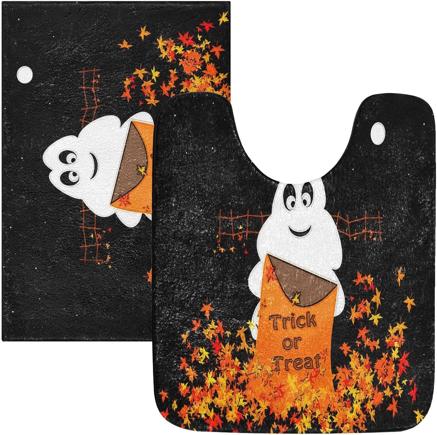 Halloween Ghost Fall Maple Bathroom Rugs Set 2 Piece Non Slip Water Absorbent Toilet Rug Fall Trick Or Treat Bath Rugs Washable Decor Area Rug Quick