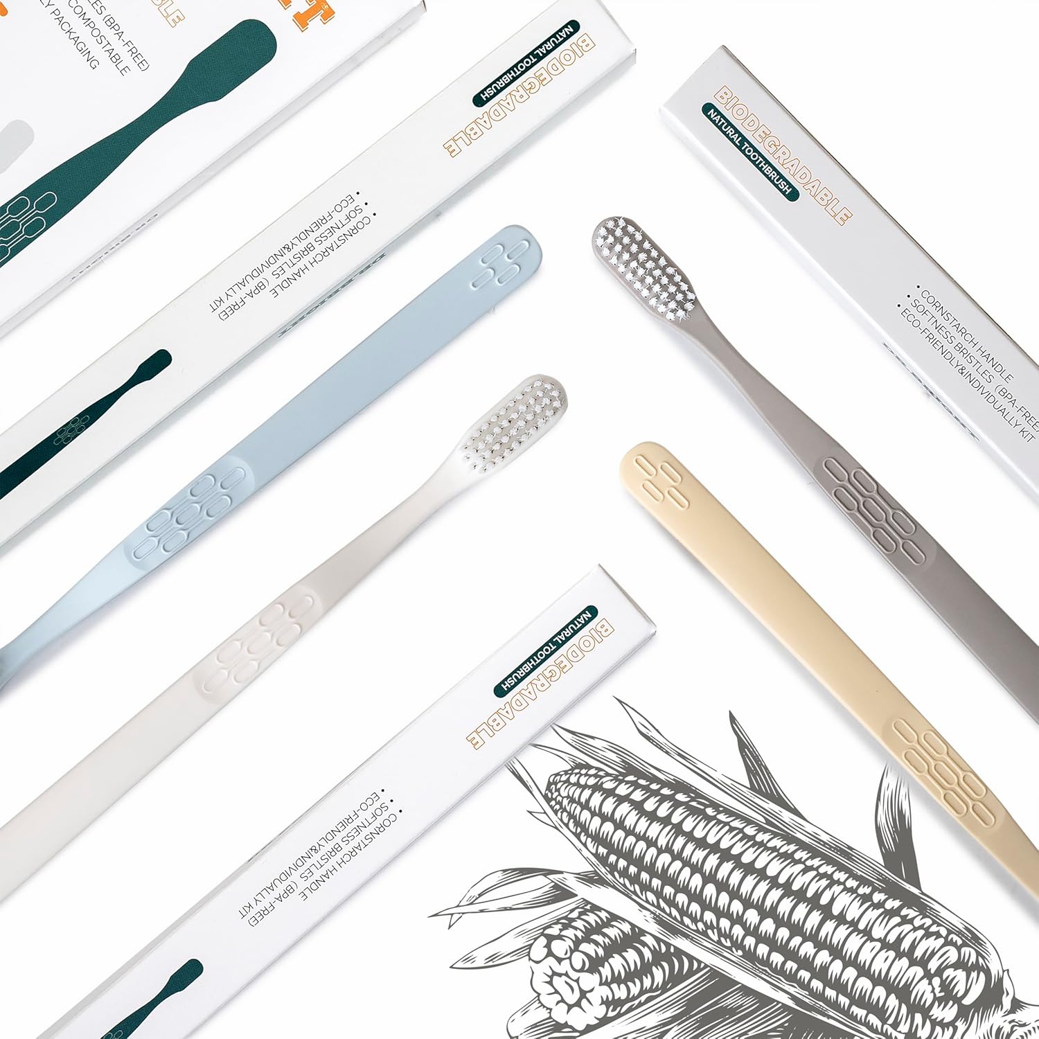 DR.BRIGHT Cepillo de dientes ecológico natural, cepillo de dientes biodegradable, cepillos de dientes reciclables, verde y compostable, embalaje