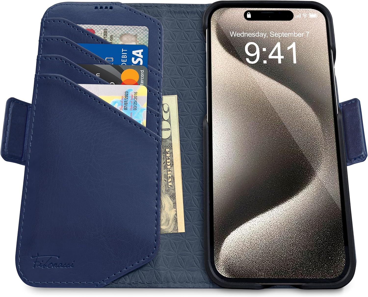 Dreem Fibonacci – Funda tipo cartera para iPhone 15 Pro Max  Funda 2 en 1 a prueba de golpes y funda desmontable de piel vegana, compatible con