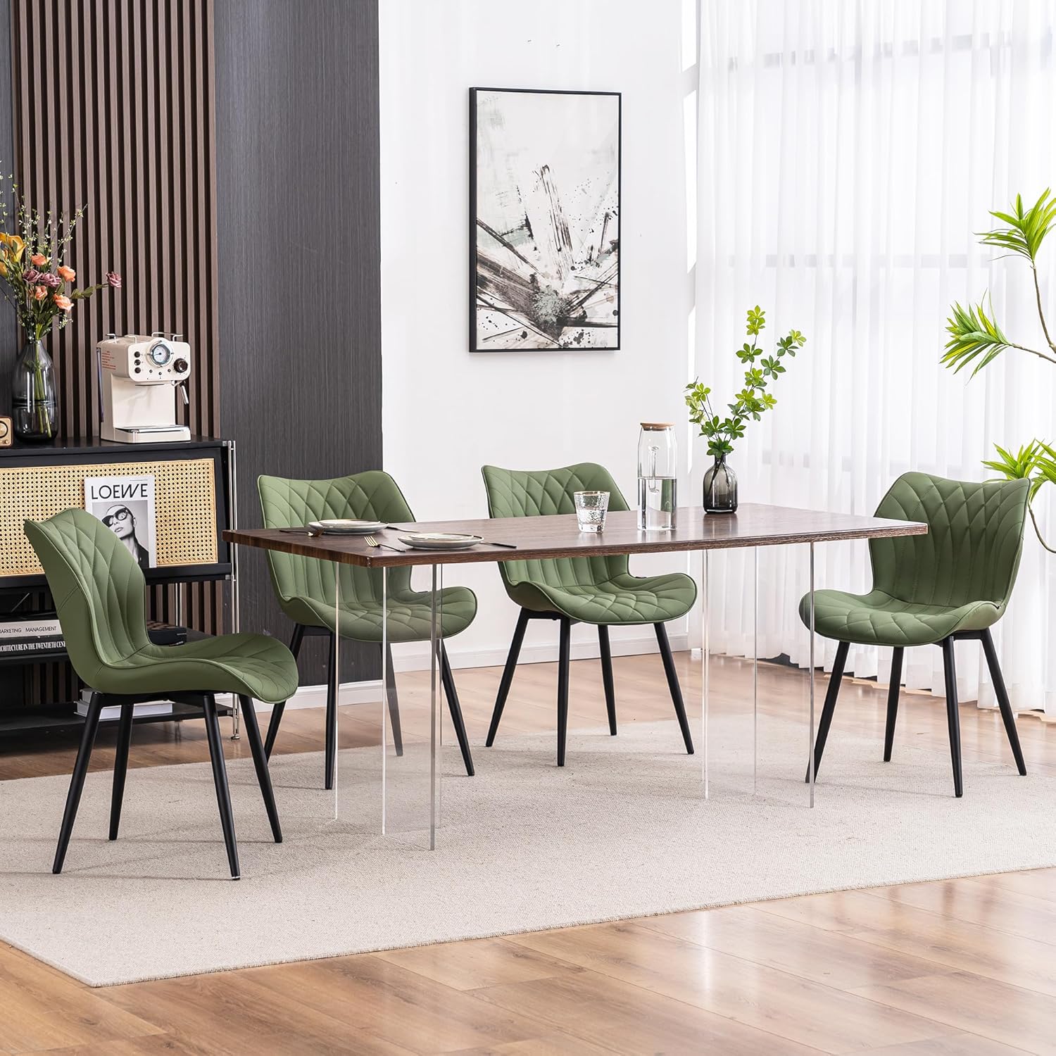 YOUNIKE Juego de 2 sillas de comedor tapizadas de piel sintética para cocina, comedor, modernas de mediados de siglo, sillas auxiliares con respaldo