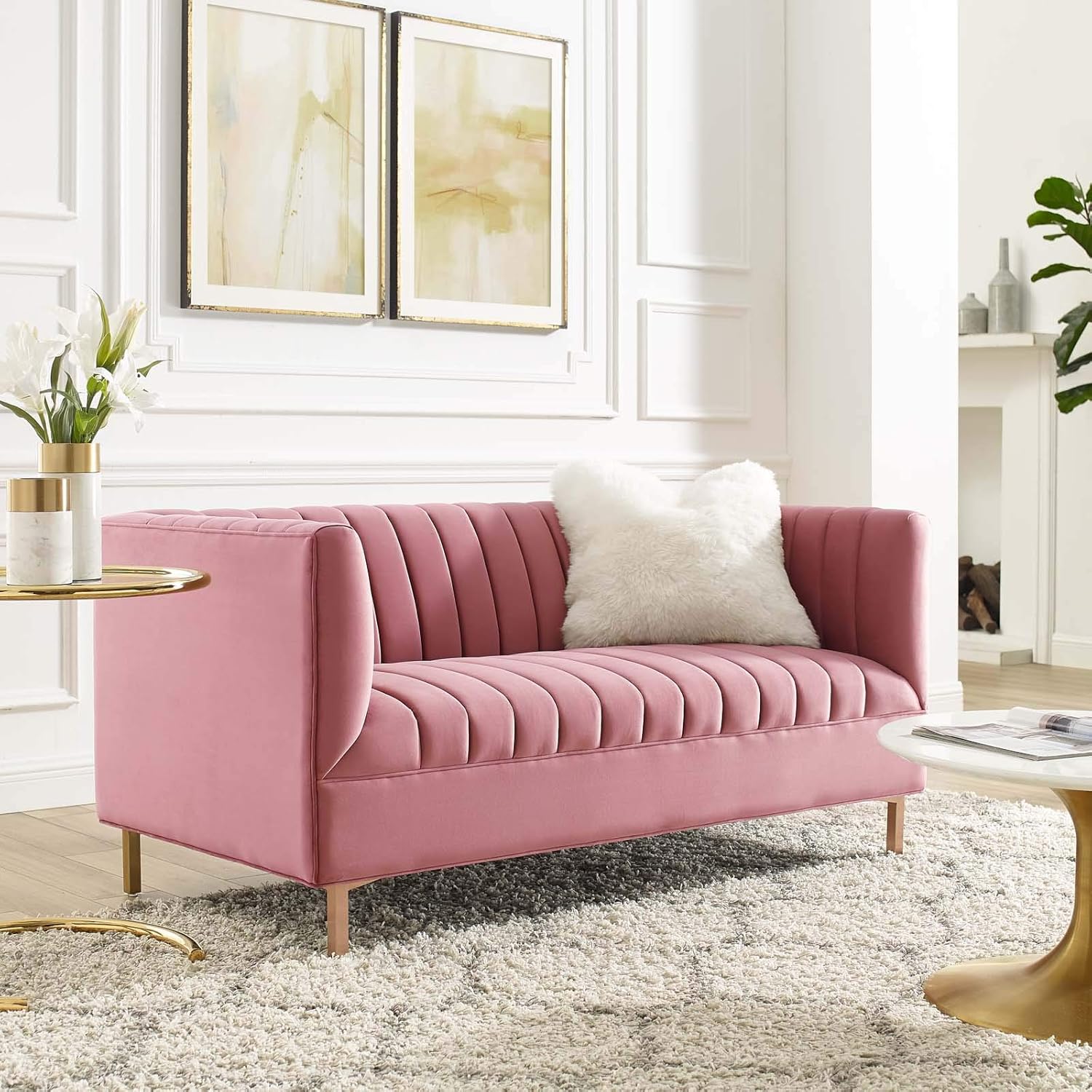 Modway Shift Channel – Sofá biplaza, color rosa polvoriento
