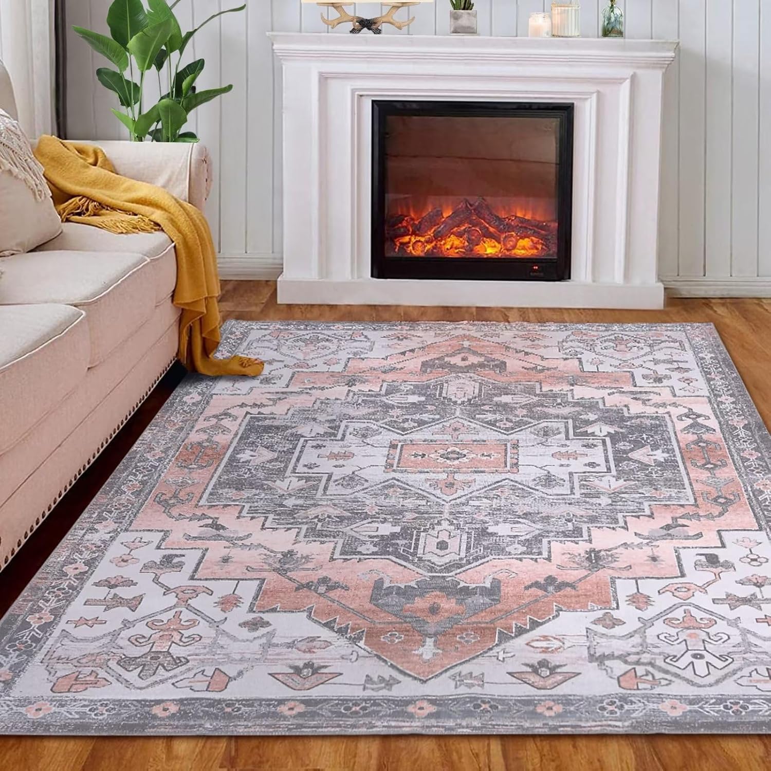 Alfombra bohemia grande de 9 x 12 pulgadas para sala de estar, espacio libre de menos de 100, parte trasera antideslizante, resistente a las