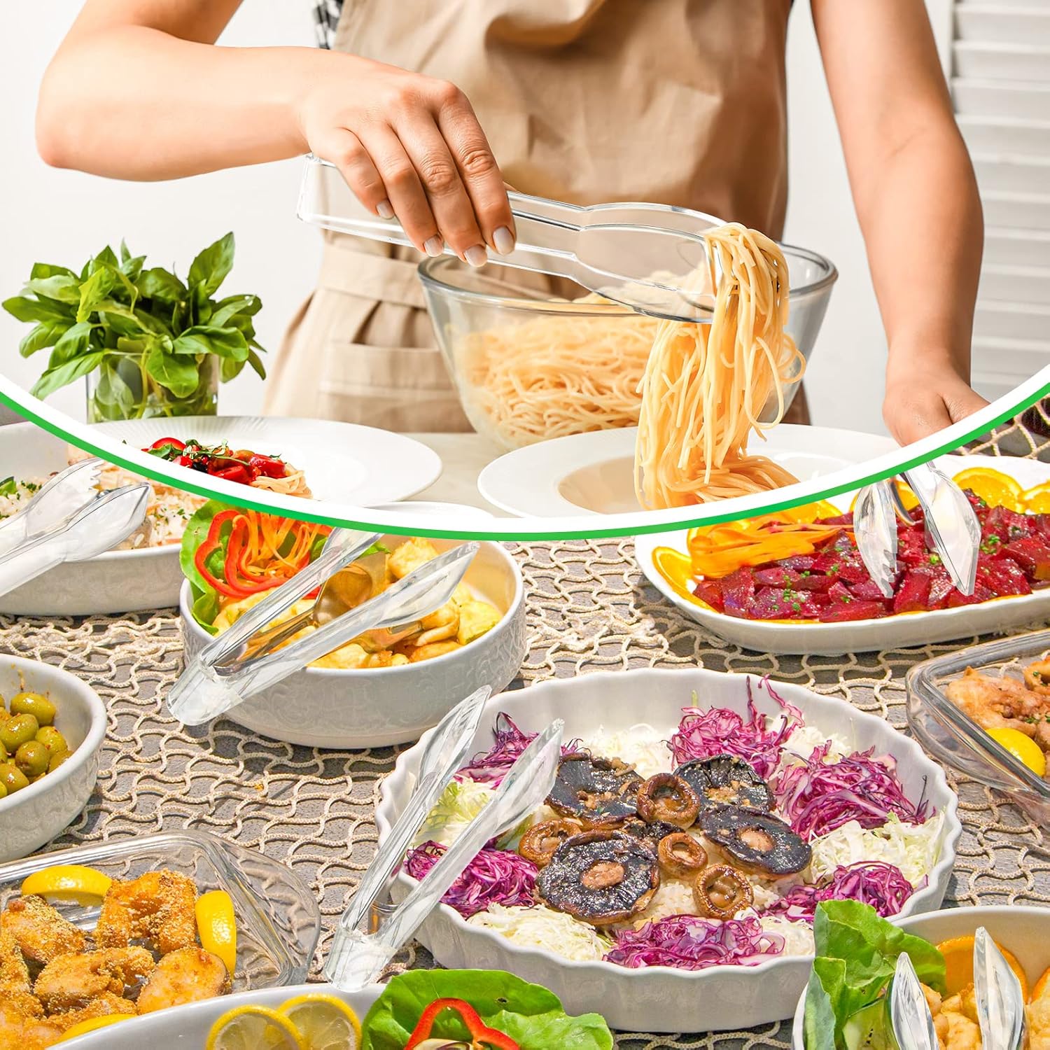 Pinzas de plástico para servir de 6 pulgadas, utensilios de servir festoneados a granel, accesorios de charcutería, pinzas resistentes para cocinar