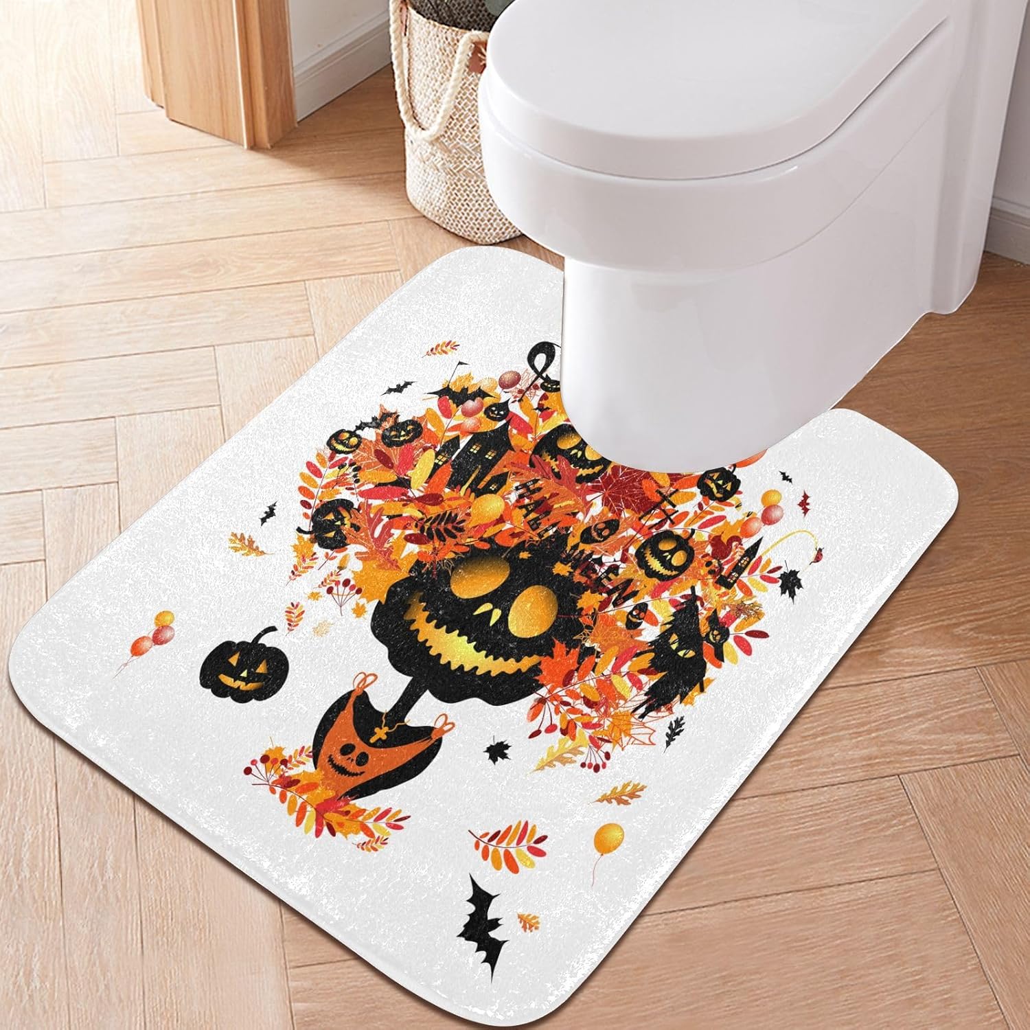Juego de 2 alfombras de baño de calabaza y fantasma, antideslizantes, absorbentes de agua, alfombra de baño de arce rojo, alfombra de baño lavable,
