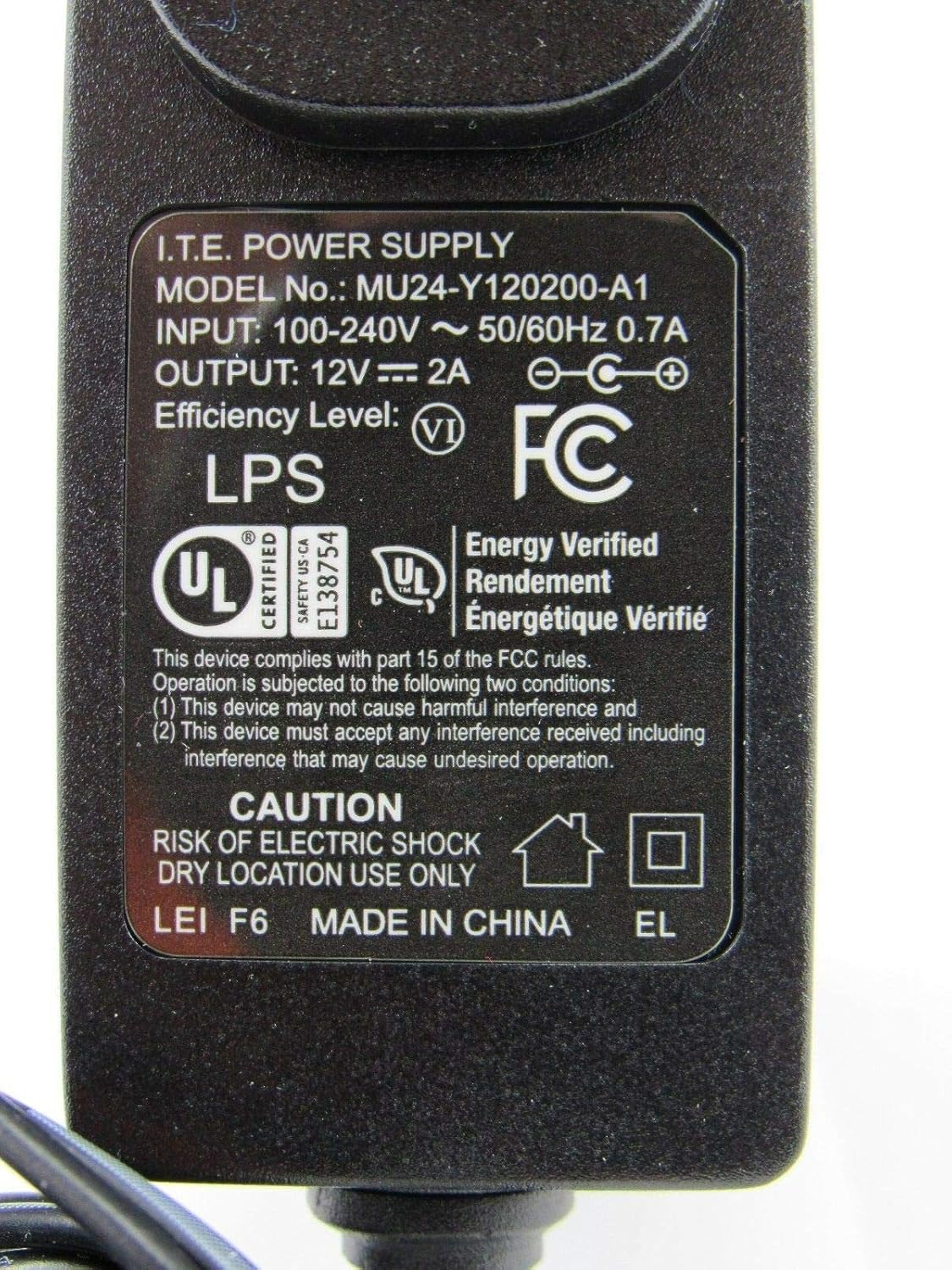 Adaptador de CA de fuente de alimentación I.T.E Modelo MU24-Y120200-A1 PN 0432-02L800