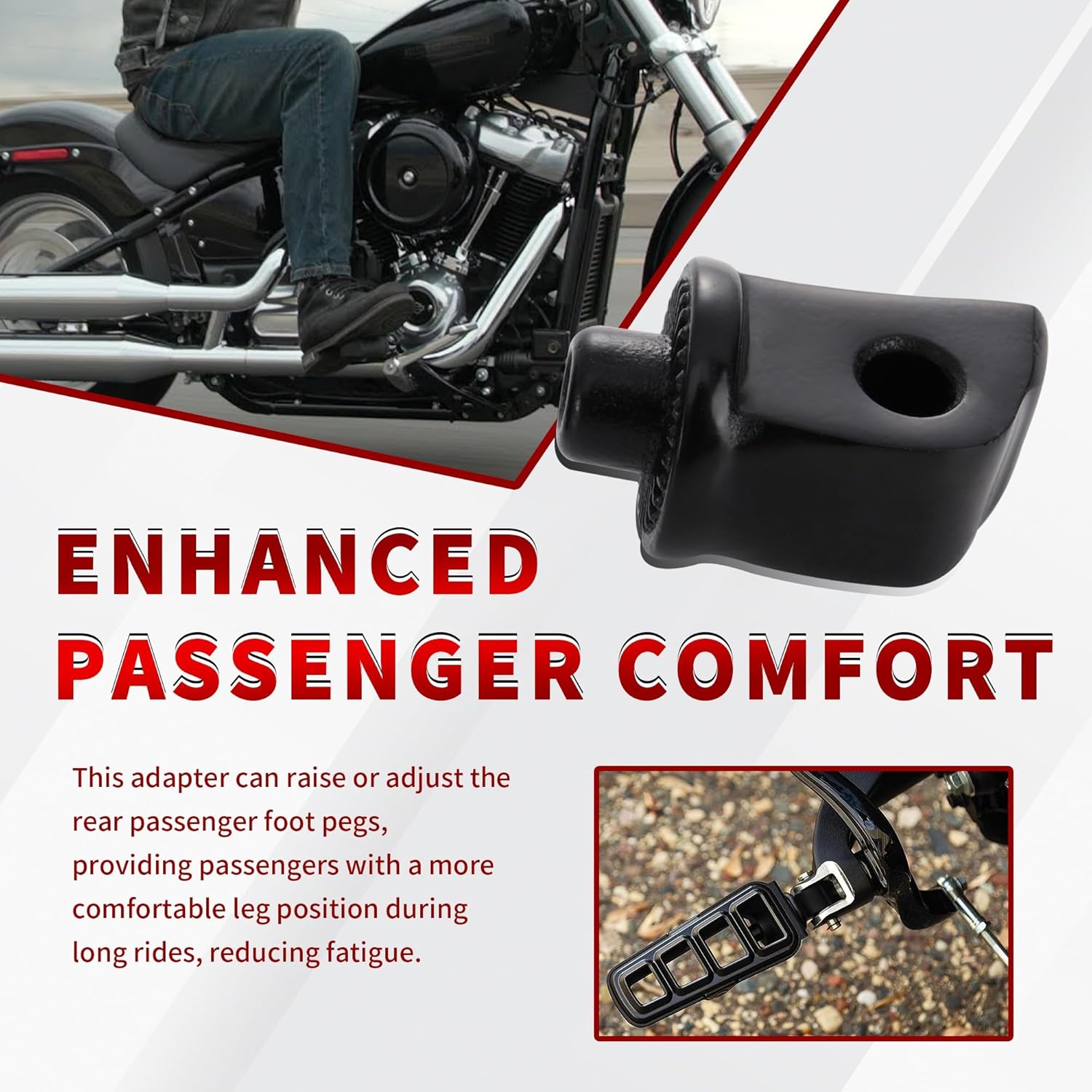 Adaptador de clavija de pasajero estriado negro para estriberas delanterastraseras y tablas de suelo compatible con modelos Harley Softail 2018-2020
