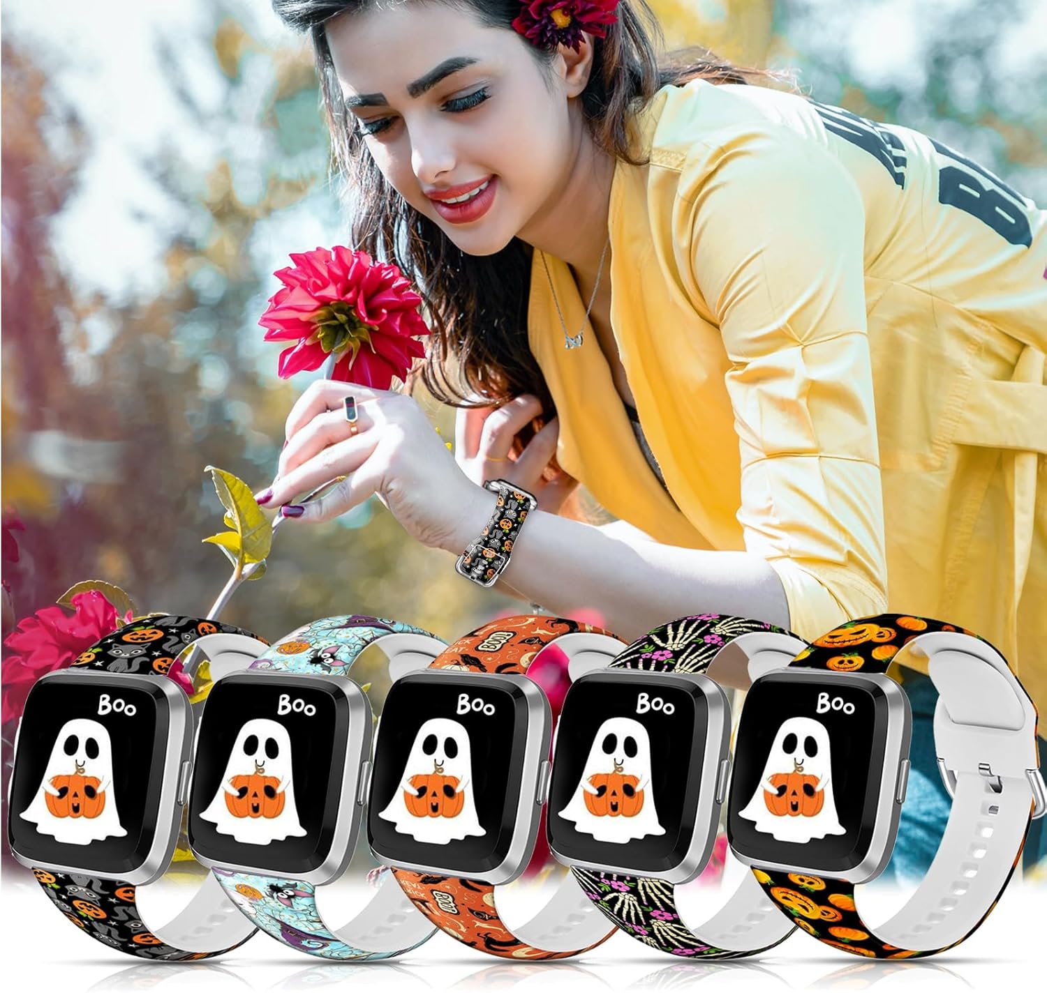 Correa deportiva de repuesto de silicona con diseño floral de Navidad, no se decolora, compatible con Fitbit Versa 2, Fitbit Versa, Versa Lite,