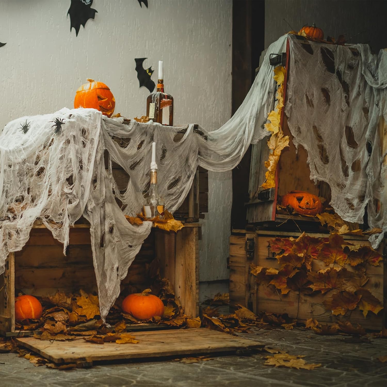 NEBURORA Tela espeluznante de Halloween de 200 x 85 pulgadas, color blanco, para decoración de fiesta de Halloween, para casa embrujada, cubierta de