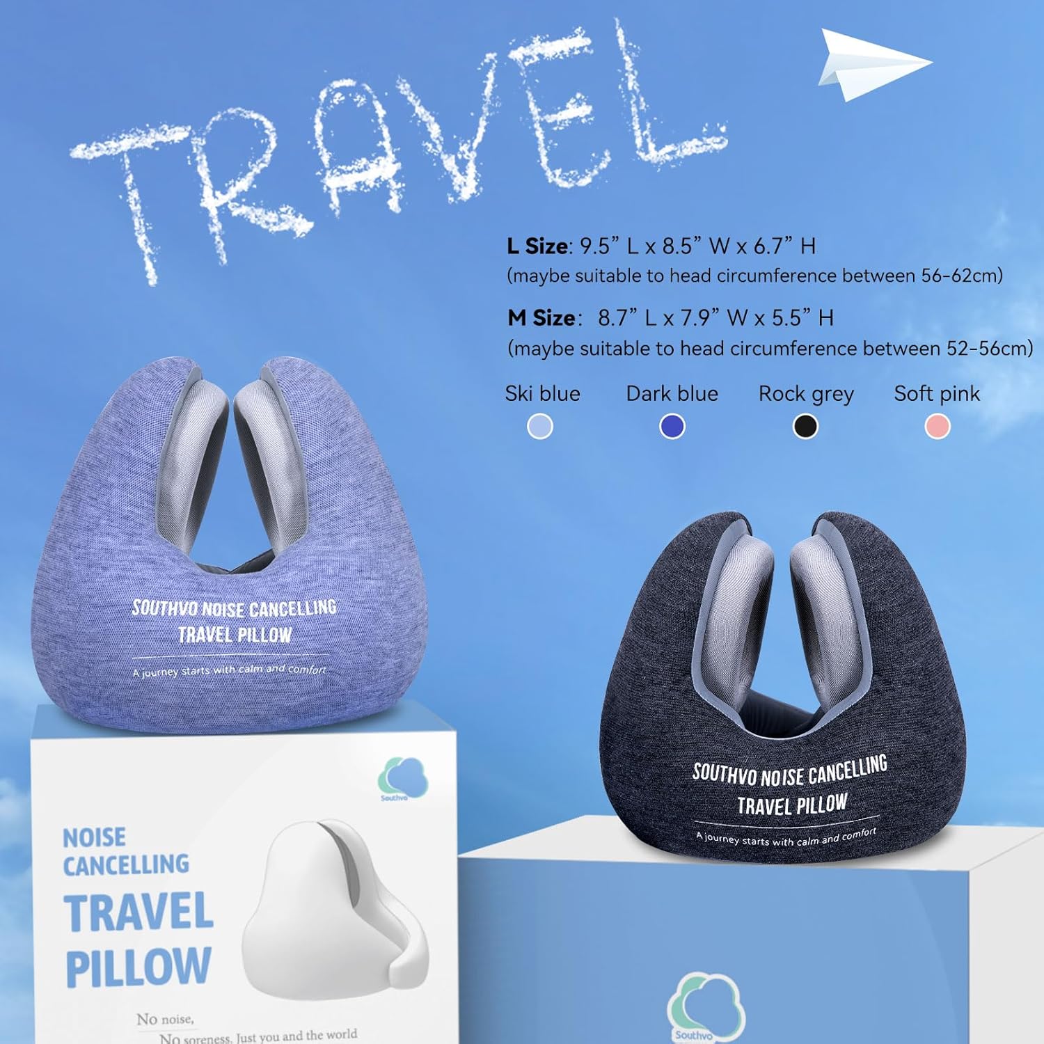 Almohada de cuello con orejeras con cancelación de ruido, NRR 25 dB, almohada de espuma viscoelástica para avión, soporte de cuello de 360,
