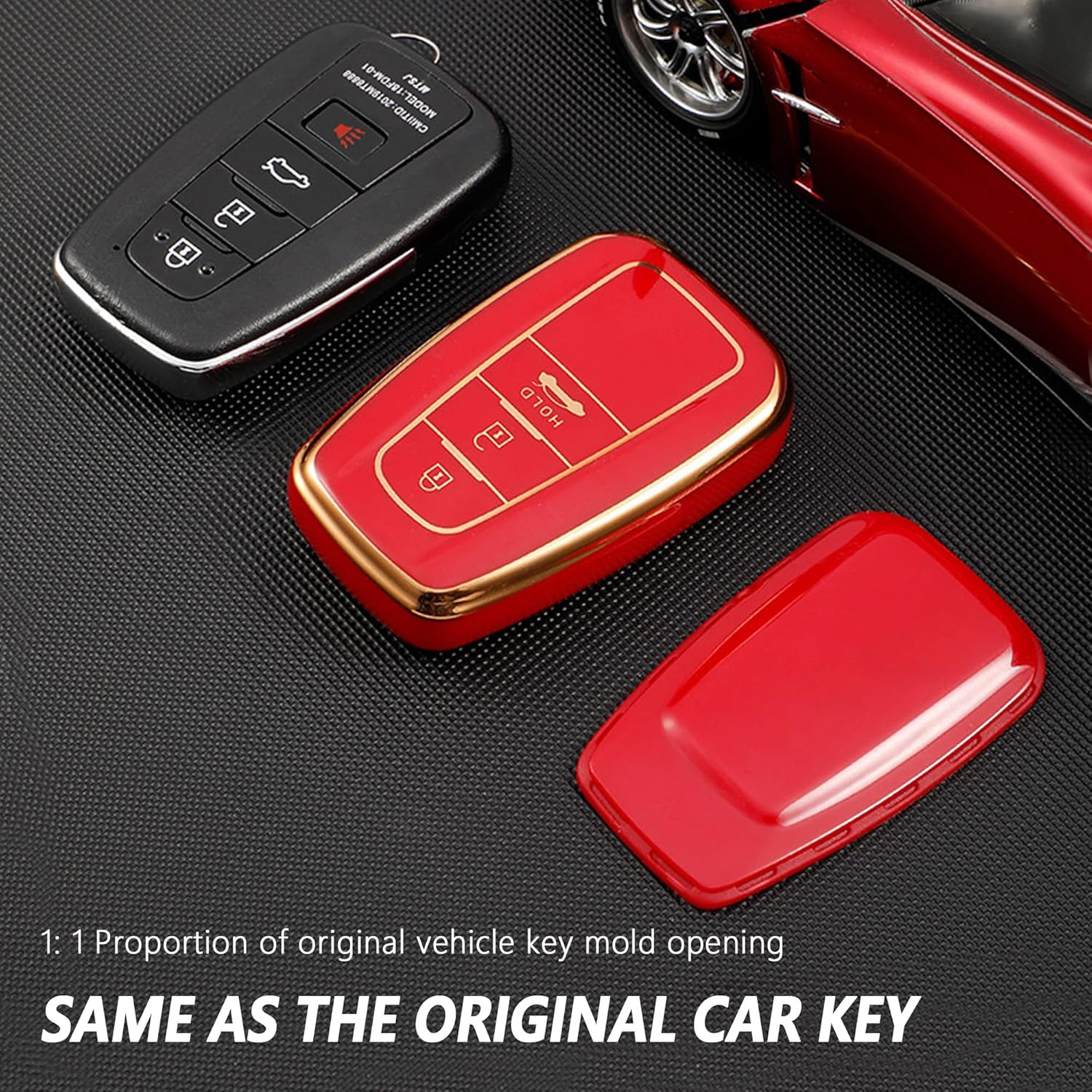 Adecuado para llavero Toyota Crown Corolla Camry, llave CarSmart de 3 botones, funda protectora de llave de TPU súper suave (rojo)