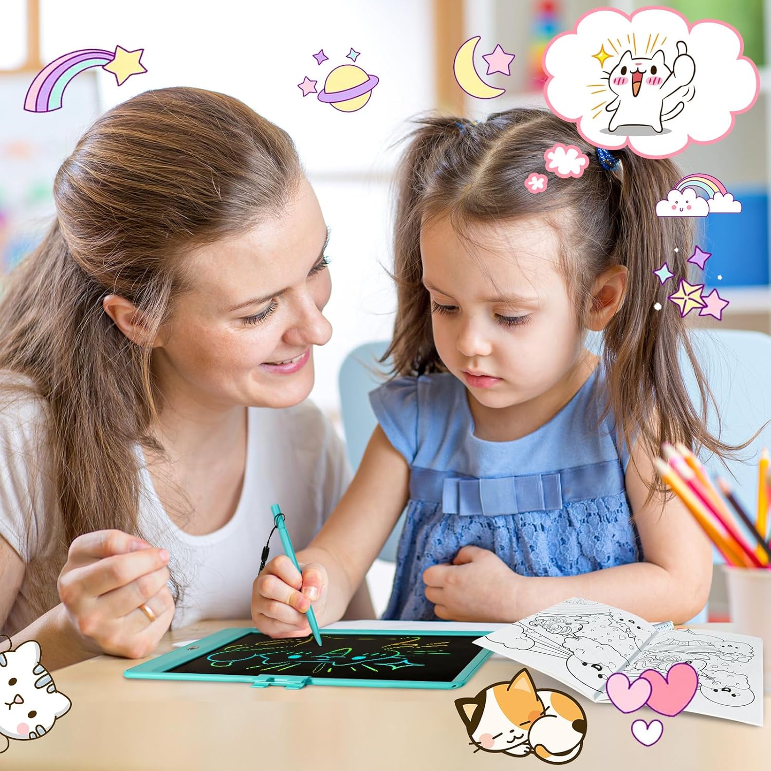 Tableta de escritura LCD para niños, tableta de dibujo electrónica borrable, tablero de graffiti Coloful infantil de 10 pulgadas, aprendizaje