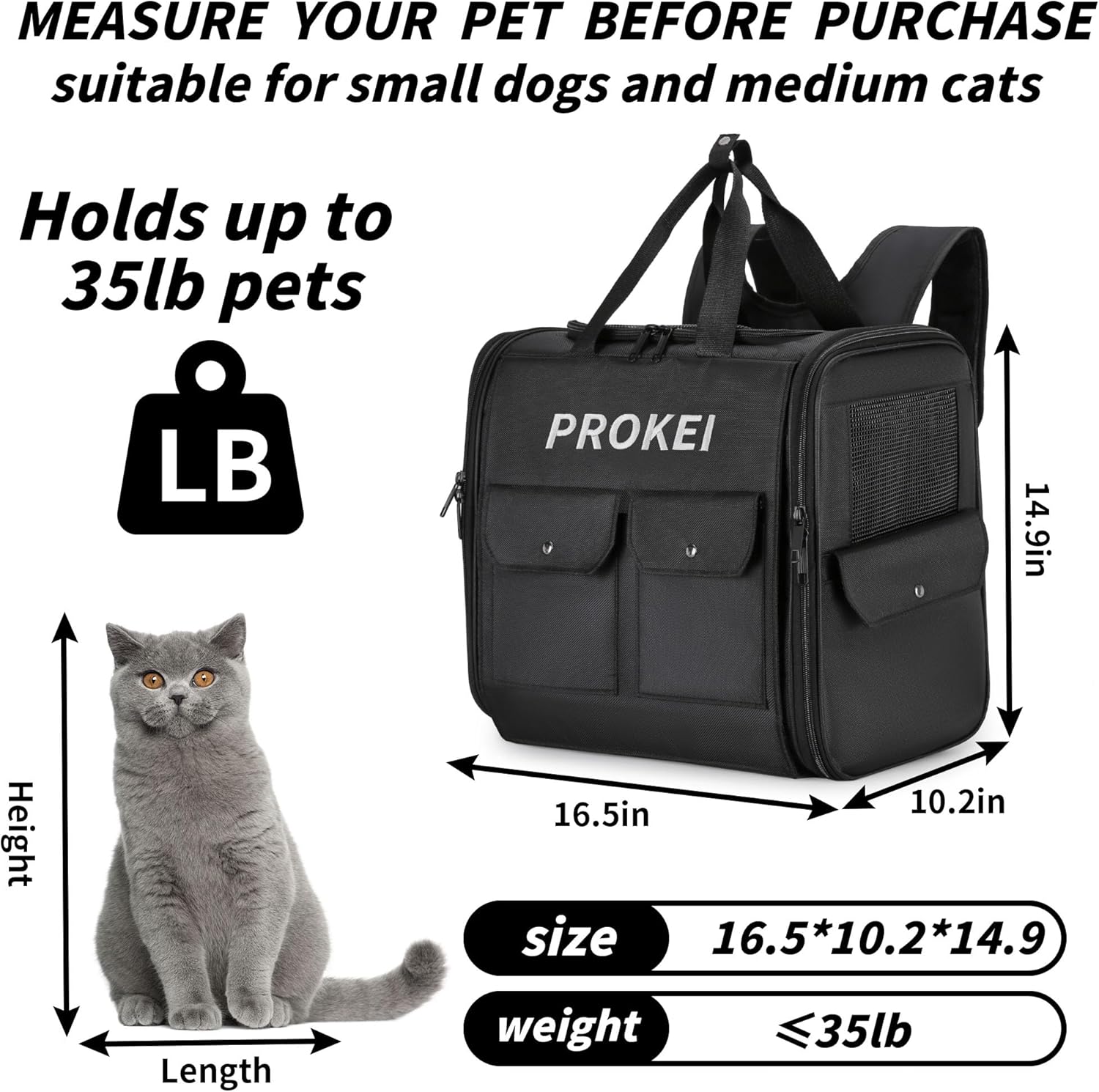 PROKEI Mochila para gatos con paneles de malla, ventilada y cómoda soporte de espalda, perfecta para viajes, senderismo y al aire libre con gatos y