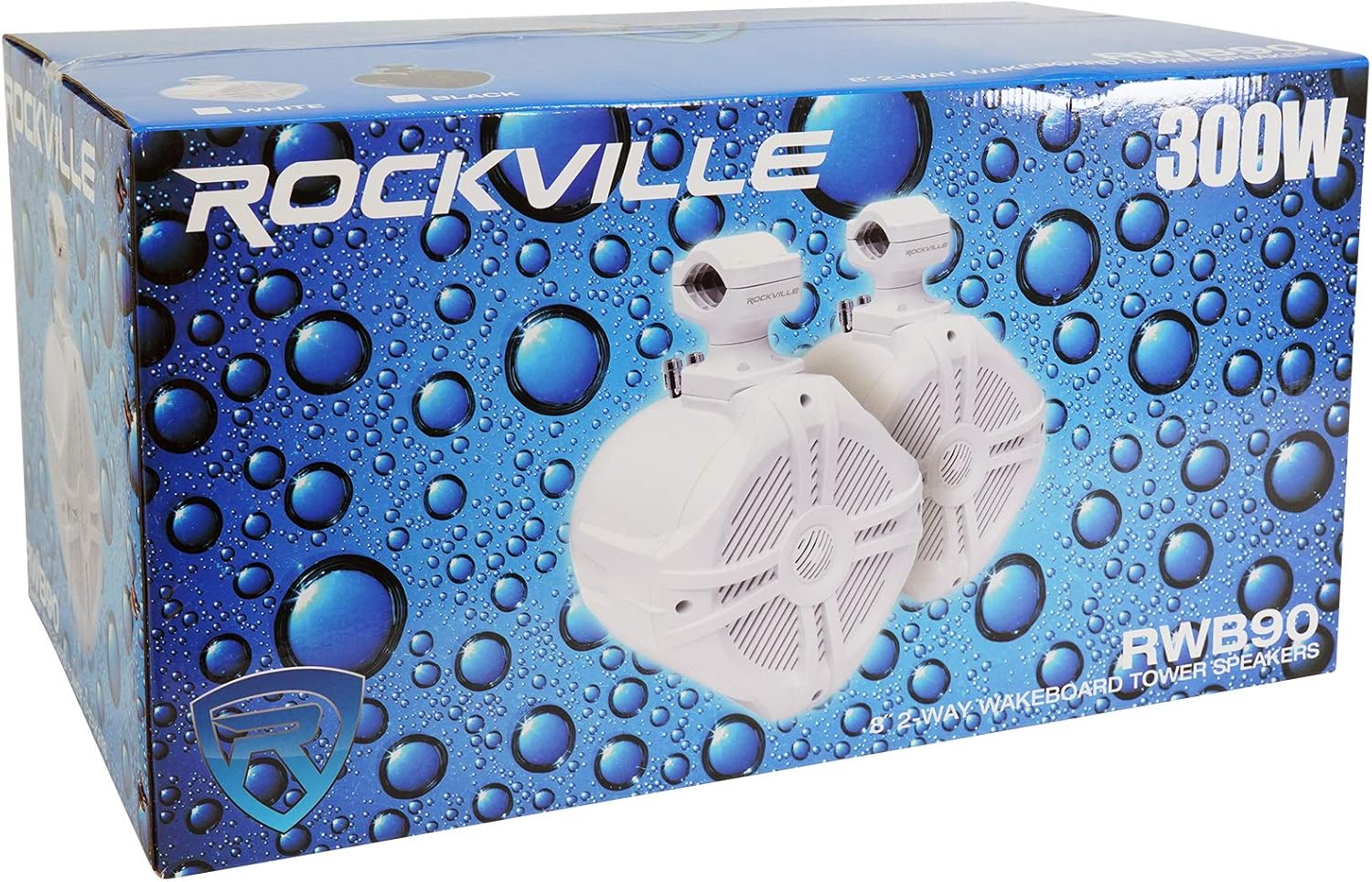 Rockville RGHR45 Receptor de agujero de calibre marino de 4 zonas, BluetoothRadioPaquete remoto con cable con (4) Rockville RWB90B Negro 8″ 300w