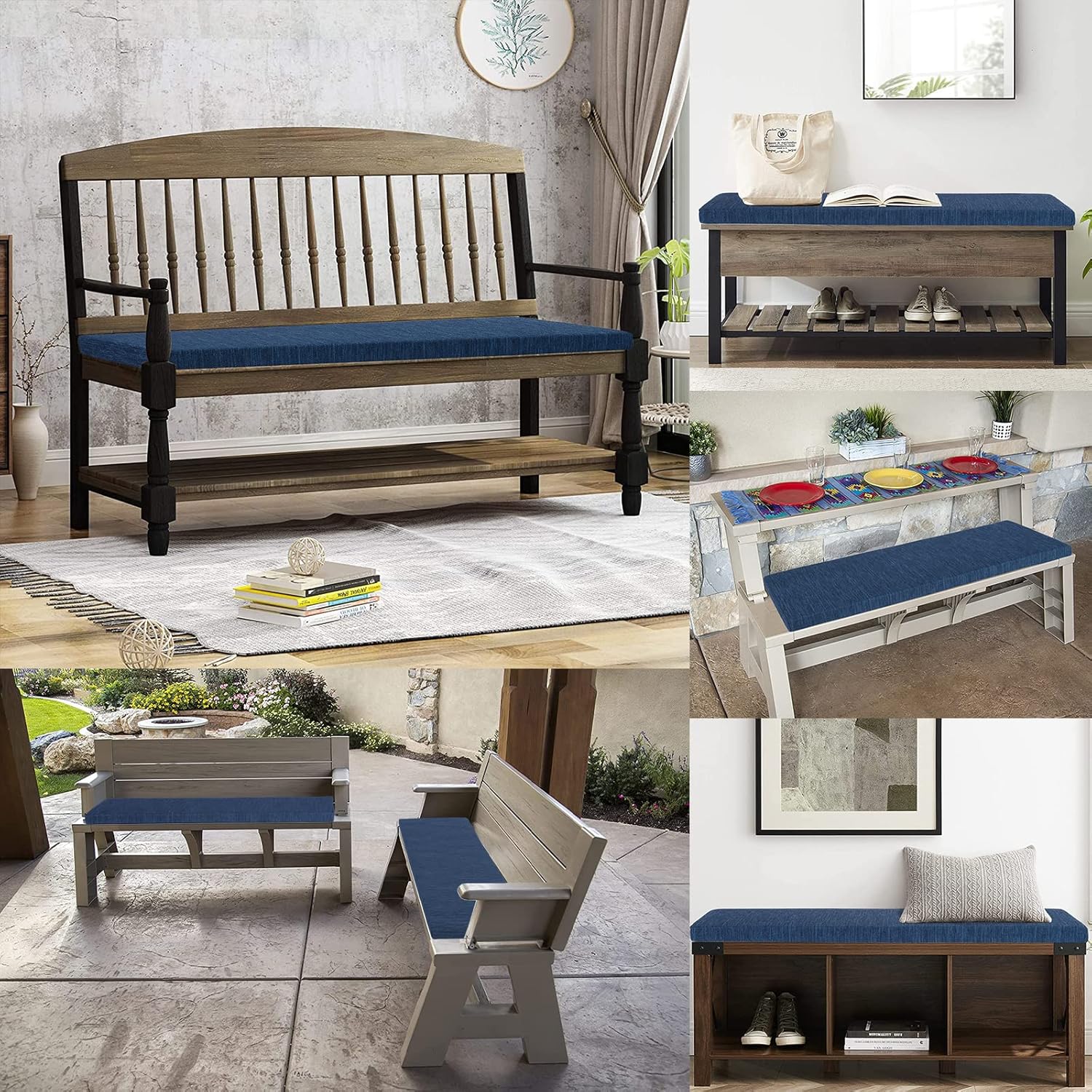 baibu Cojín de banco clásico de 36 pulgadas con lazos, cojín de banco rectangular antideslizante para interiores, almohadilla de espuma de tamaño