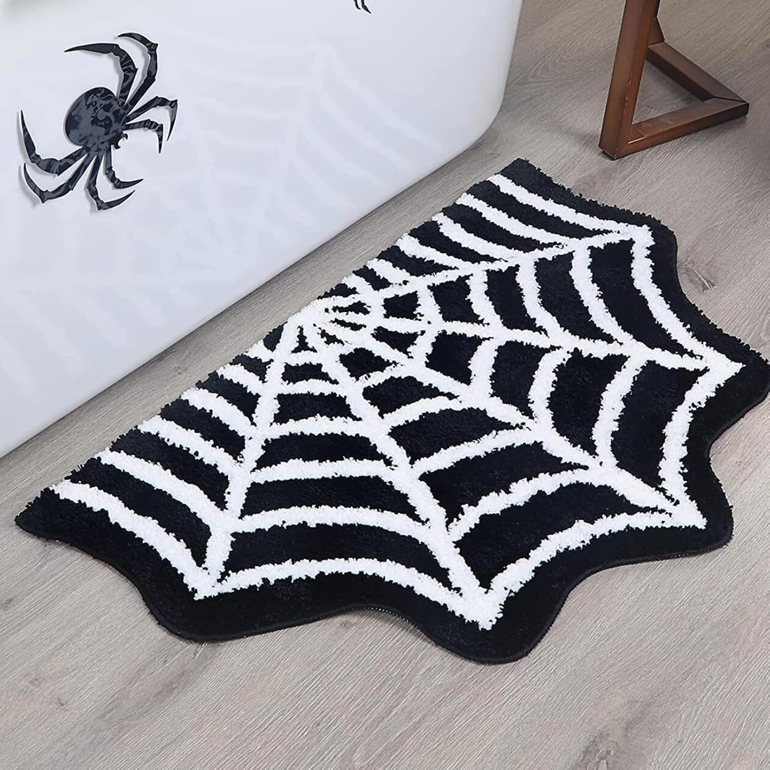 Tapete de baño de tela de araña de Halloween, antideslizante, gótico, lindo, negro y blanco, tapete de baño de medio círculo, para baño, puerta