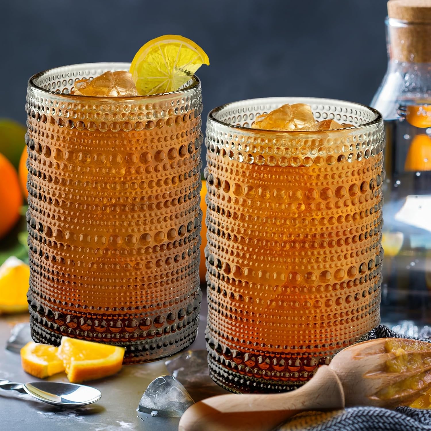 Yinder Hobnail – Vasos para beber de 13 onzas, suministros para fiesta de Navidad, cristalería vintage en relieve, vasos de vidrio con cuentas para