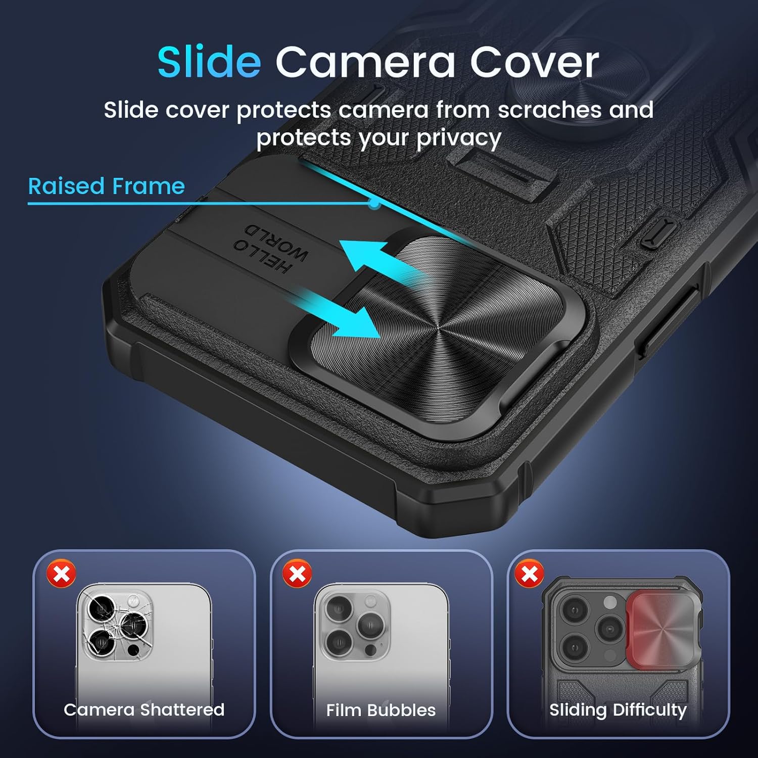 Caka Funda para iPhone 15 Pro Max, 15 Pro Max con soporte de metal y cubierta de cámara con soporte de anillo giratorio de 360 integrado, funda