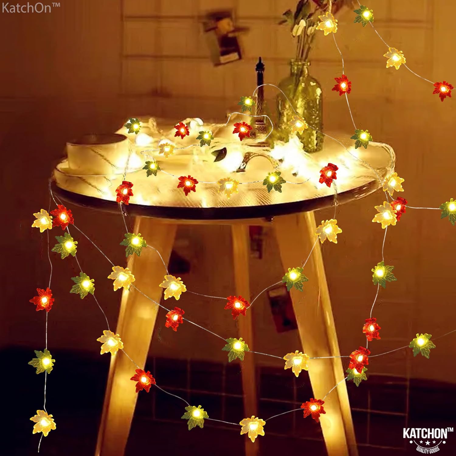 KatchOn, Guirnalda de luces de Acción de Gracias, 7 pies, 20 LED, 8 modos de luz, luces de otoño 3D que funcionan con pilas, luces de hadas con