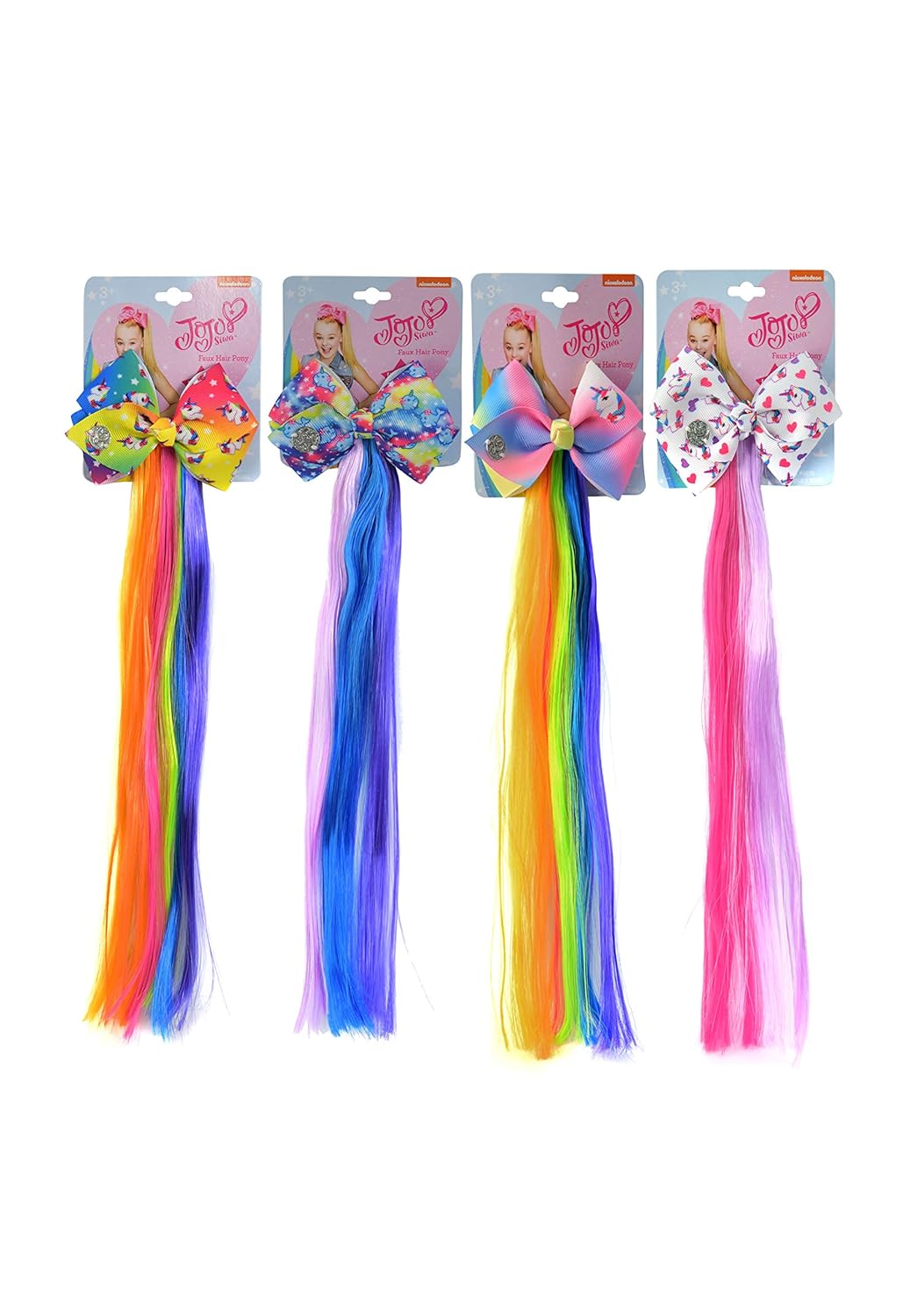 JoJo Siwa Fun – Extensión de pelo sintético de 12 pulgadas con lazos impresos, juego de 4 unidades