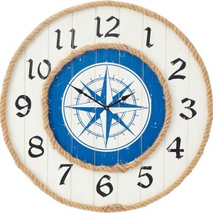 Deco 79 Reloj de pared con brújula de madera con detalles de cuerda, 24 x 2 x 24 pulgadas, azul Deco 79 Reloj de pared con brújula de madera con detalles de cuerda, 24 x 2 x 24 pulgadas, azul