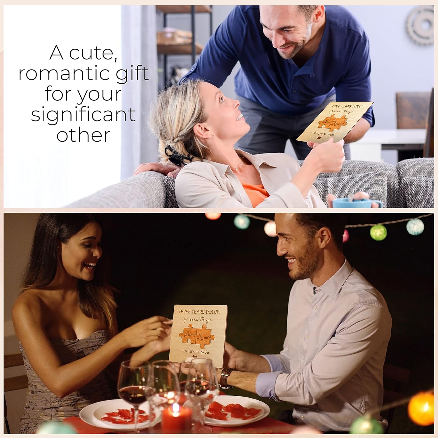 Tarjeta de aniversario de 3 años de regalo para él y ella, tarjeta de aniversario de tercer aniversario de boda, regalo de madera para marido y