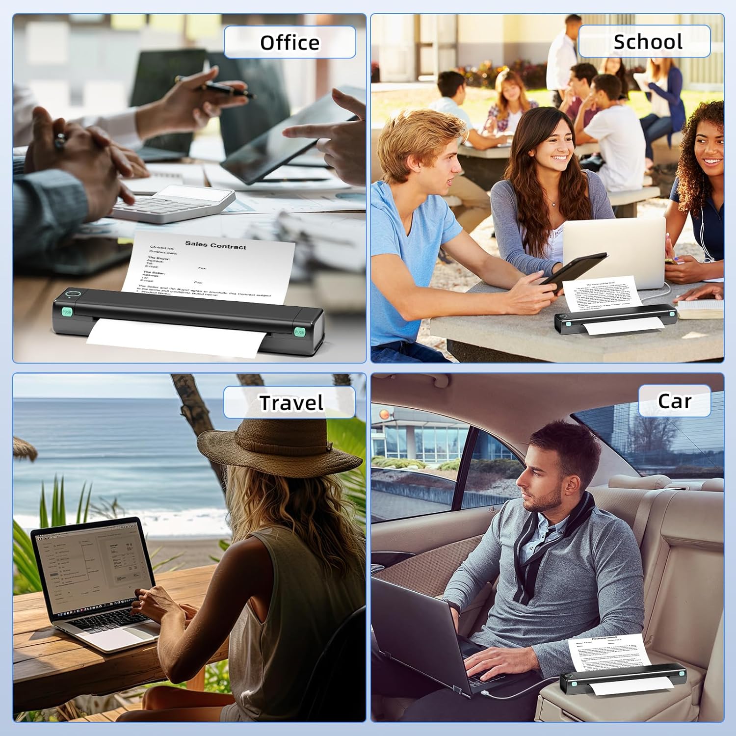 Impresoras portátiles inalámbricas para viajes, impresora térmica sin tinta, impresora móvil Bluetooth M08F compatible con letras de 8.5 x 11