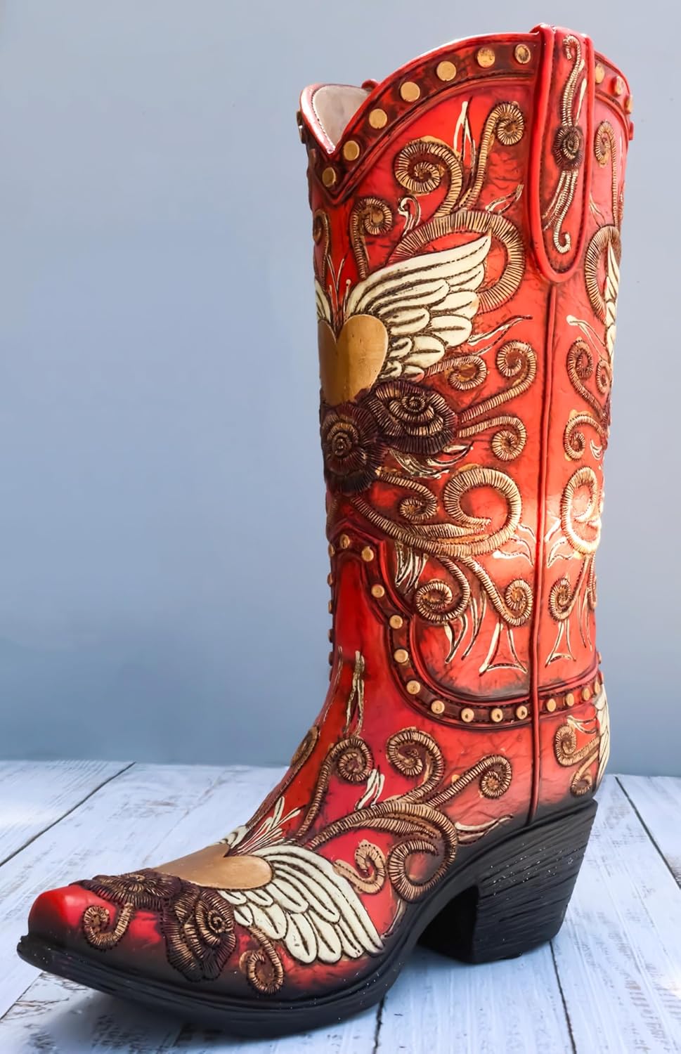 Ebros Gift Ramo de flores rústicas de imitación rojo con alas de ángel de cuero sintético con diseño de corazón y rosas de vaquera o vaquero,