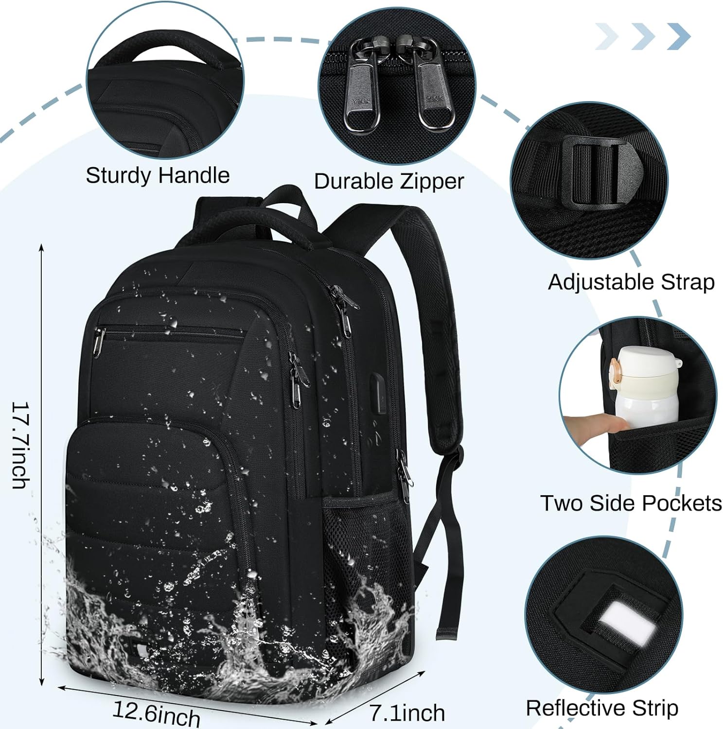 RAINSMORE Mochila para laptop de 15.6 pulgadas, mochila de viaje grande para hombres y mujeres, mochila impermeable para computadora, mochila de