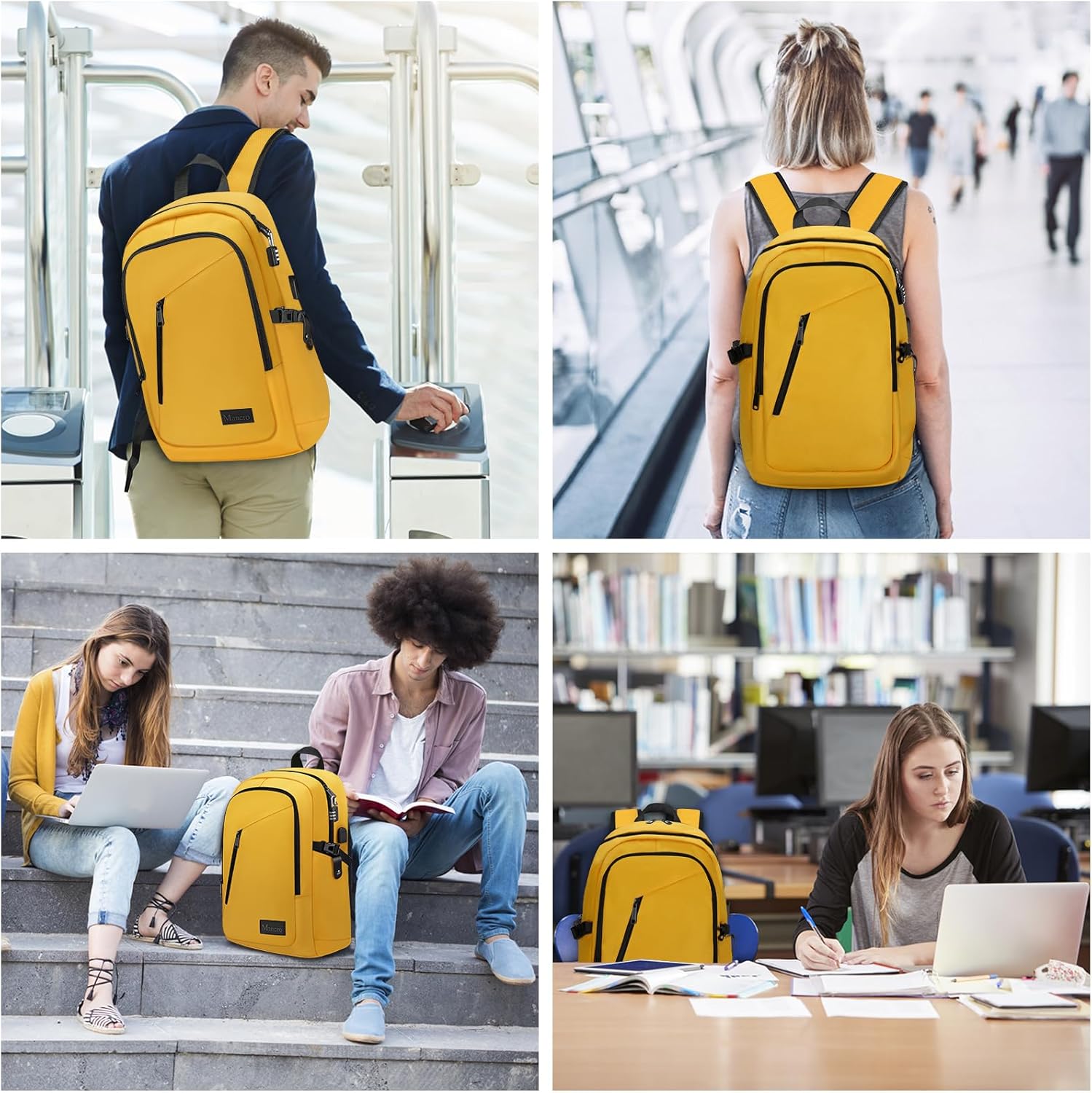 Mancro Mochila de viaje para laptop con puerto de carga USB, mochila antirrobo de 15.6 pulgadas para mujeres y hombres, bolsa de computadora