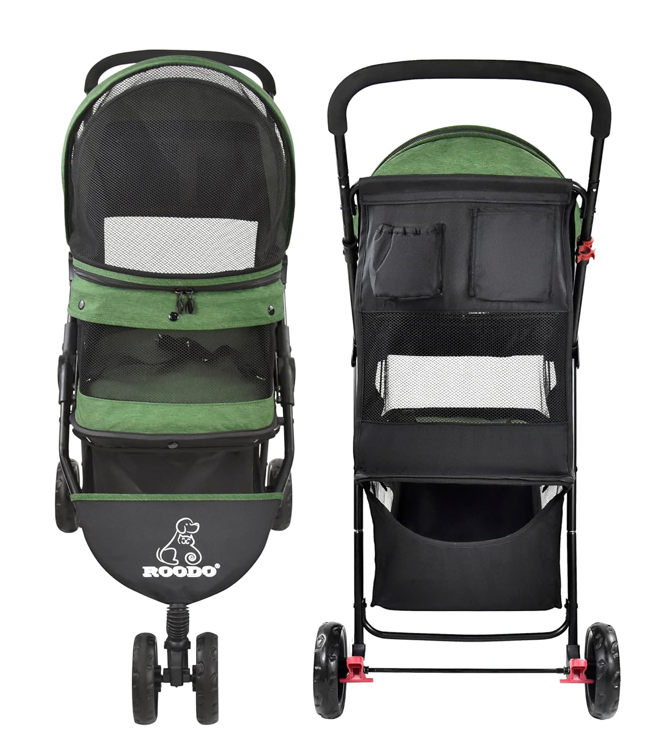 ROODO Cochecito para perros de 3 ruedas, cochecito para mascotas, ligero, plegable, portátil, compacto, equipo para mascotas, cachorro, viaje,