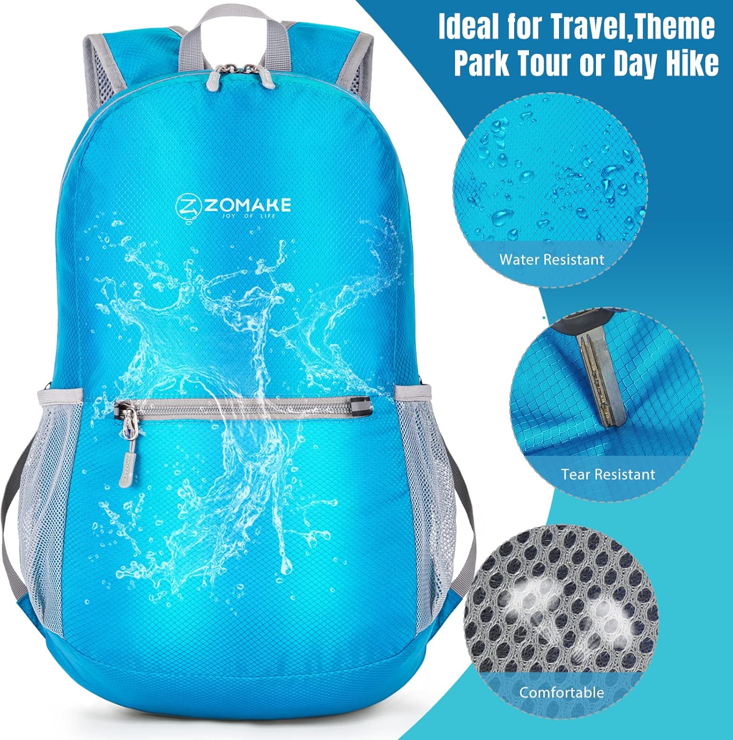 ZOMAKE Mochila ultra ligera y compactable Mochila de senderismo resistente al agua, Mochila pequeña Mochila de camping al aire libre plegable y