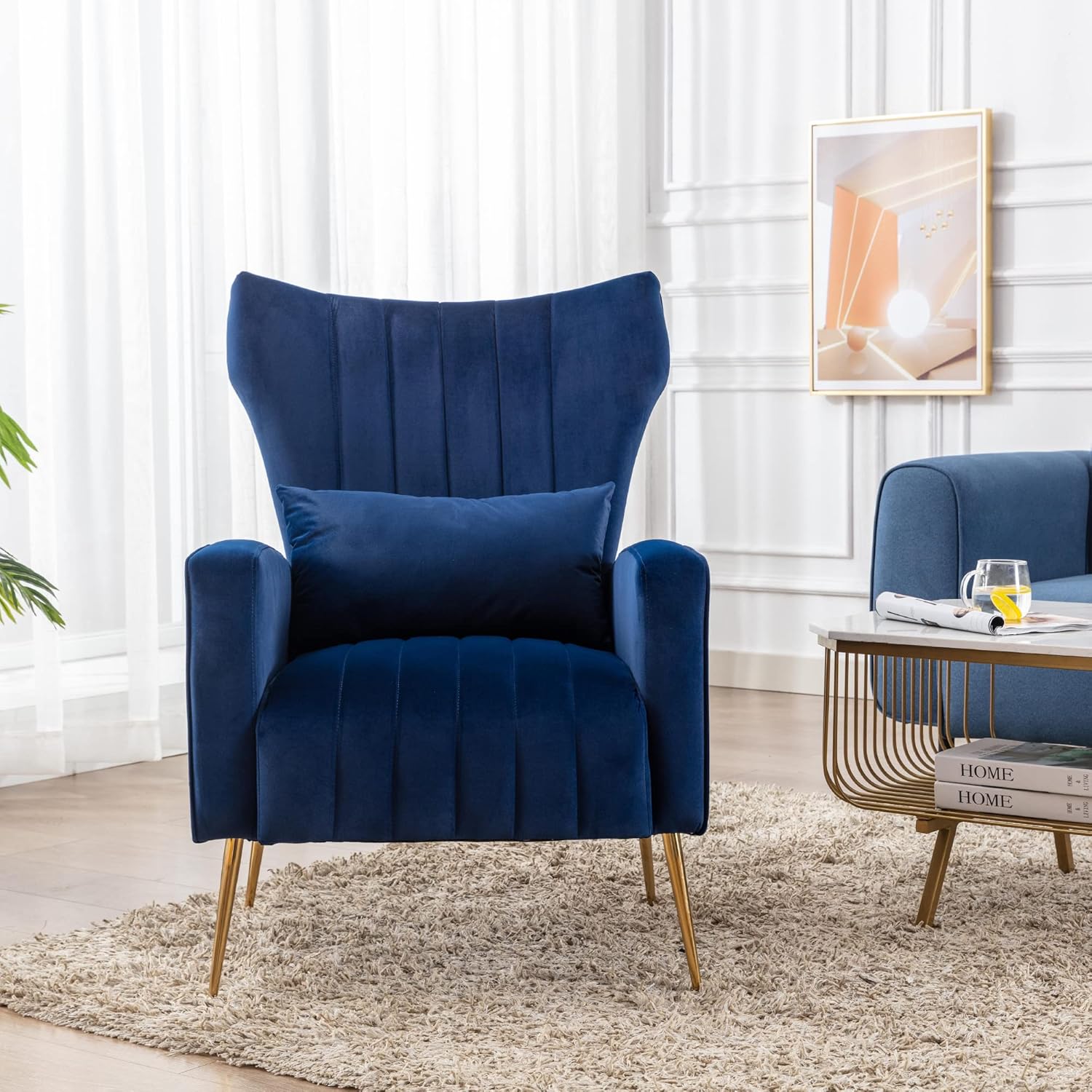 chairus Wingback – Silla decorativa de terciopelo, sillón moderno para sala de estar, cómodo sofá individual tapizado para dormitorio, sala de
