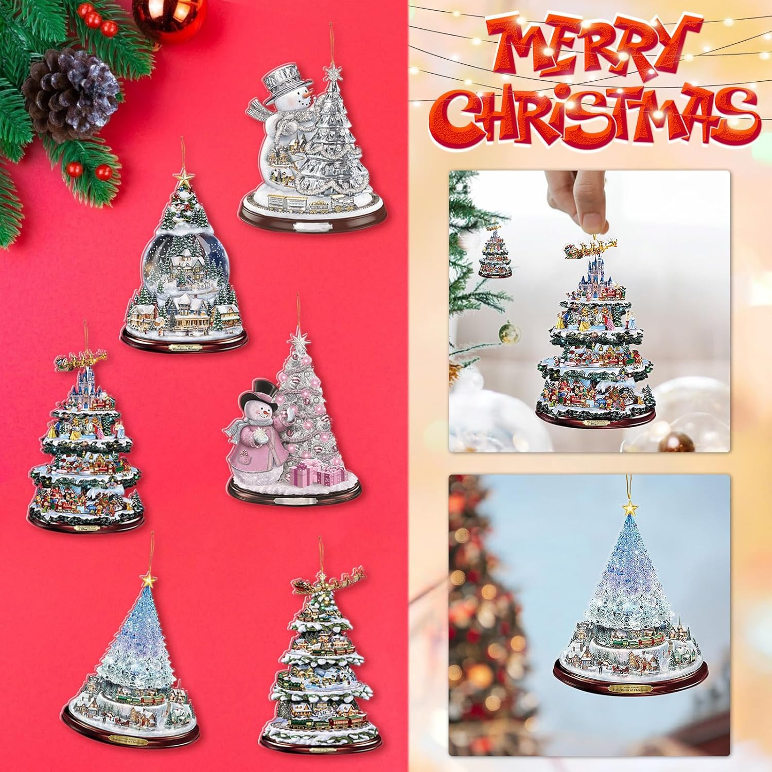 Adornos colgantes de Navidad, 6 piezas de muñeco de nieve árbol de Navidad 2D decoraciones colgantes para Navidad, hogar, vacaciones, fiesta,