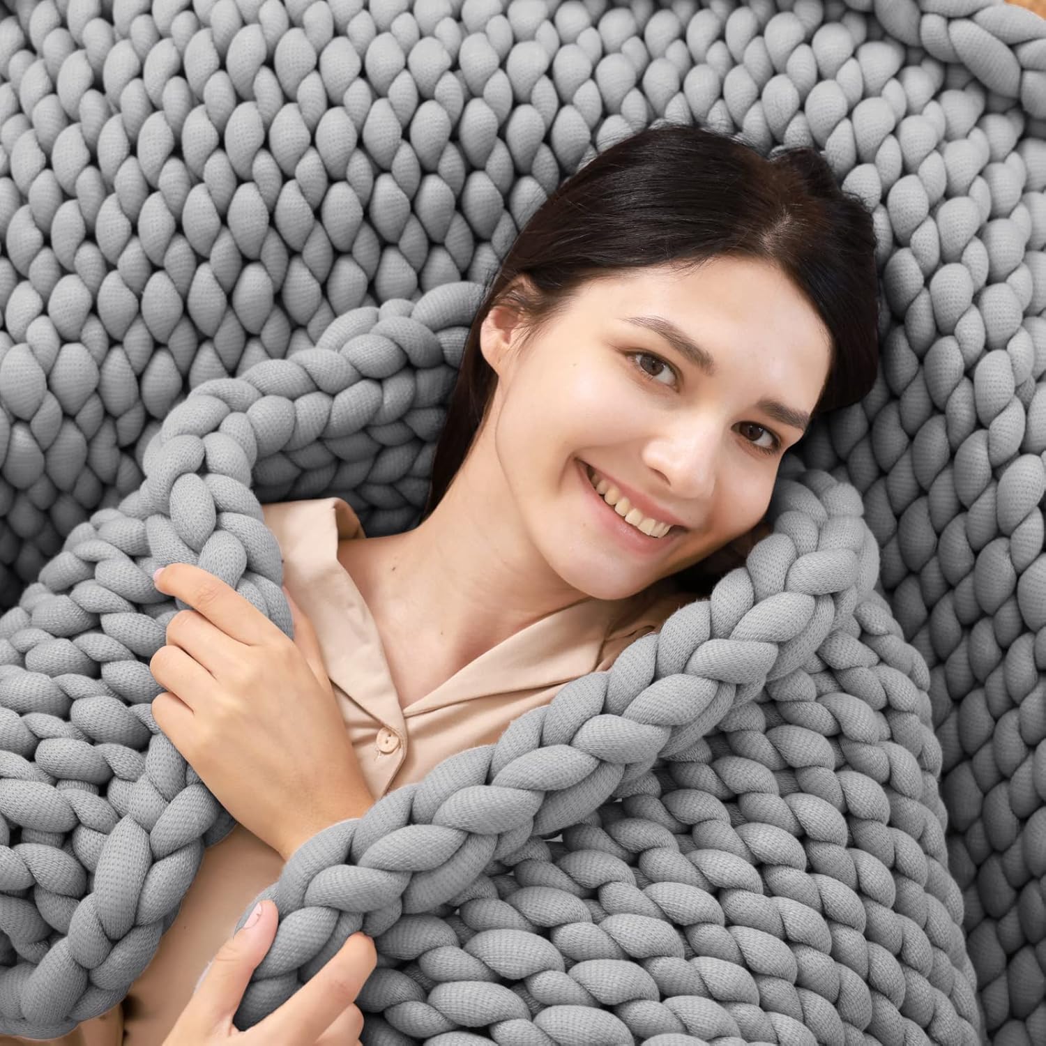 ZonLi Manta de punto con peso de 48 x 72 pulgadas, 15 libras, manta de punto grueso hecha a mano tamaño individual para dormir, decoración del hogar