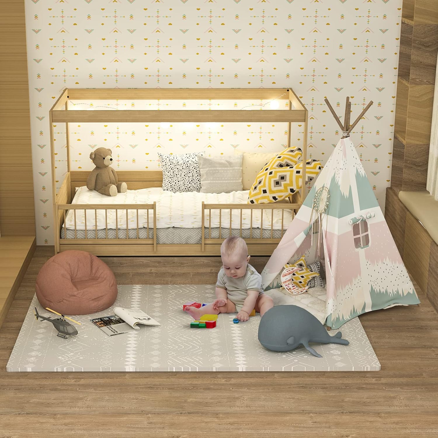 TCBunny – Alfombra de juego extragrande para bebés, tapete de espuma de rompecabezas de 4 x 6 pies para niños y niños pequeños (bohemia)