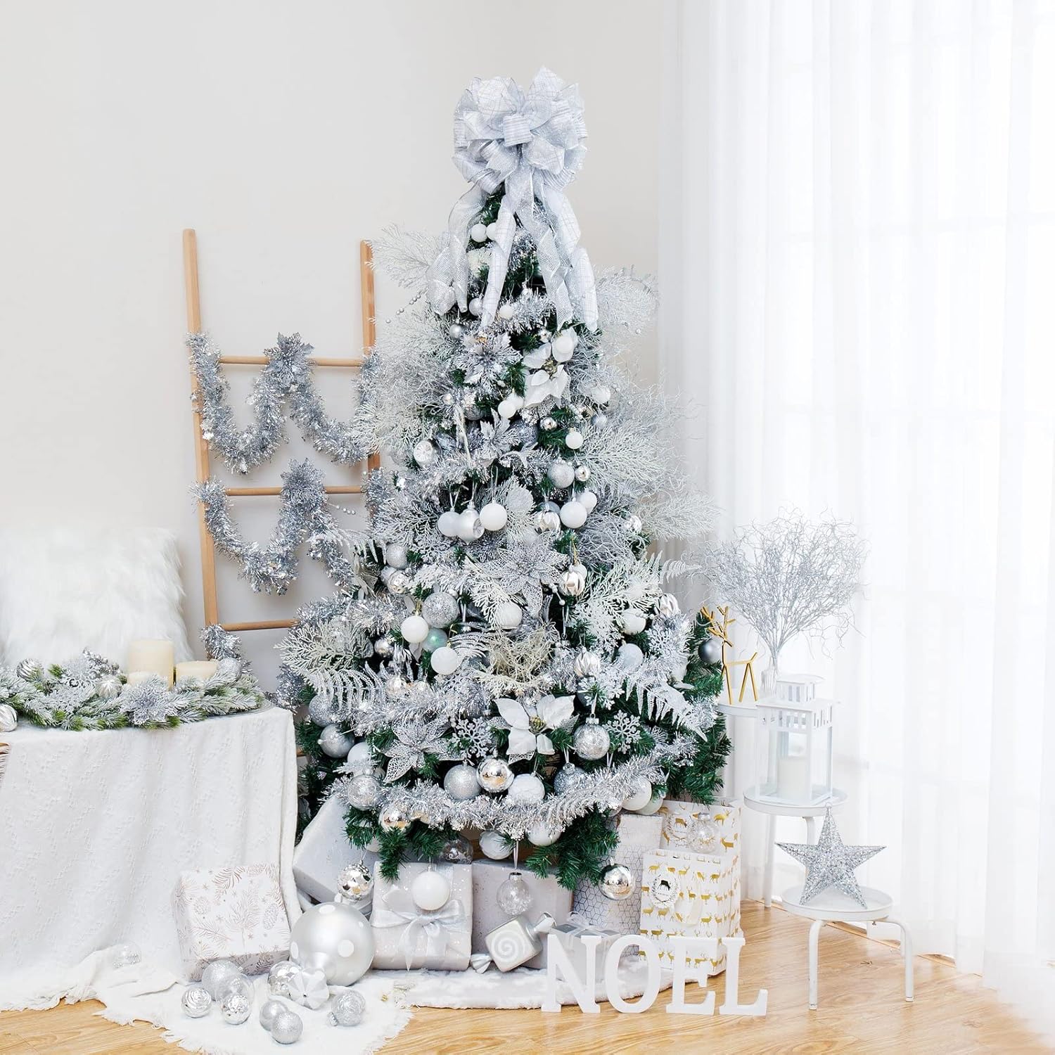 SY CRAFT Juego de 86 adornos de copos de nieve de bola de Navidad inastillables colgantes, con paquete de regalo de mano para decoración de árbol de