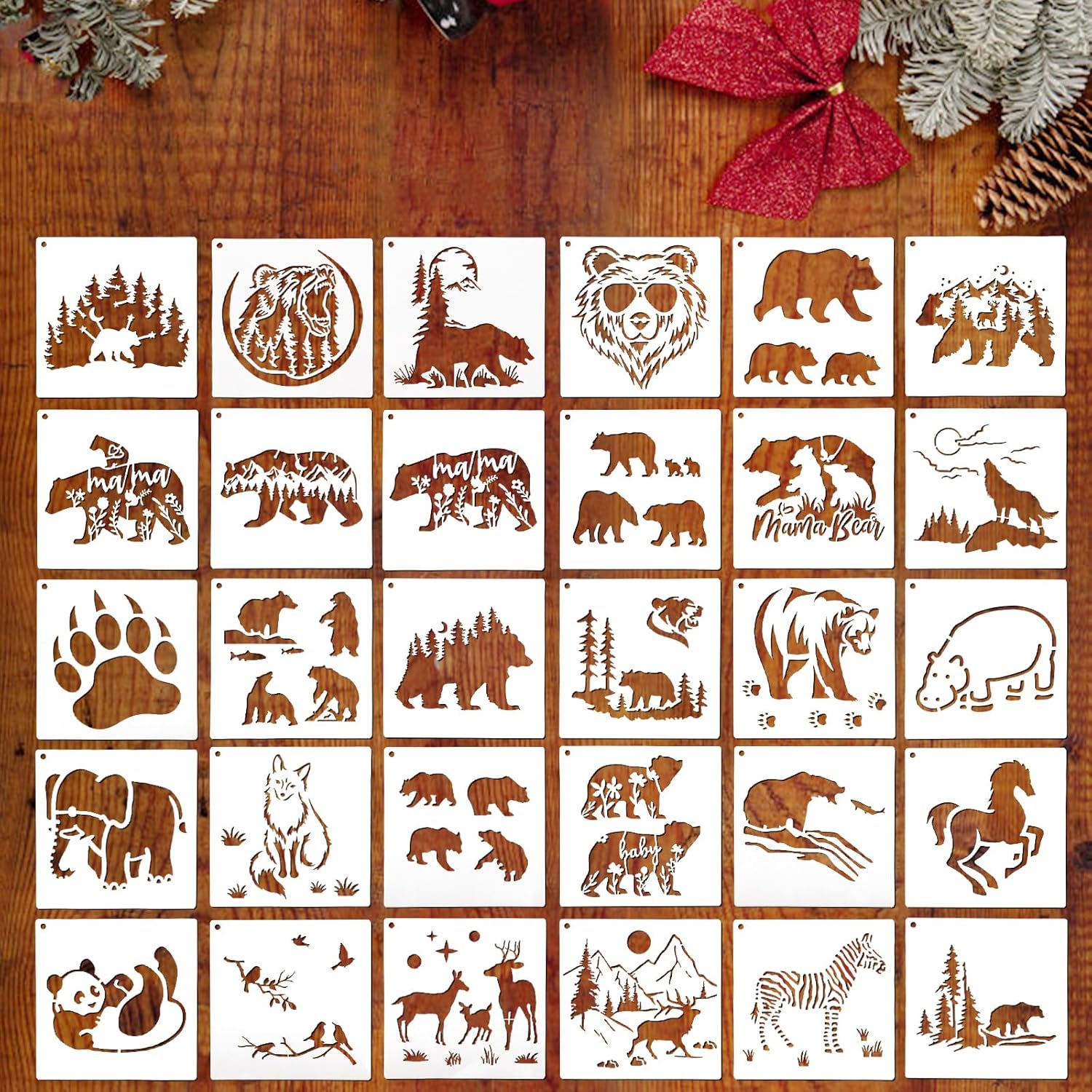 30 plantillas de animales para pintar, plantillas reutilizables de pintura de animales con 1 anillo dividido, plantillas de animales del bosque,