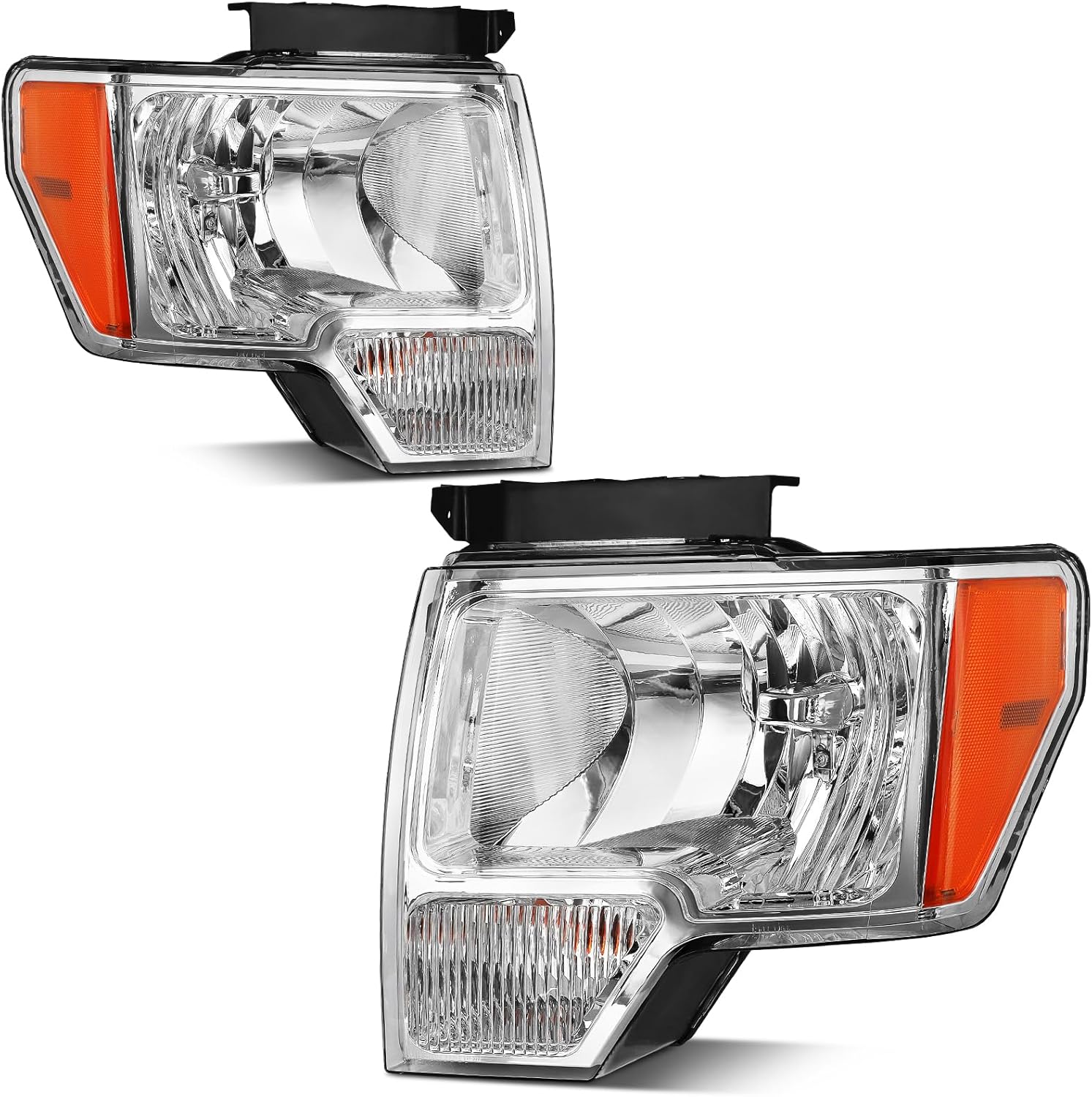 telpo Conjunto de faros delanteros antivaho para Ford F150 2009-2014 2009 2010 2011 2012 2013 2014 (reflector ámbar con carcasa cromada)