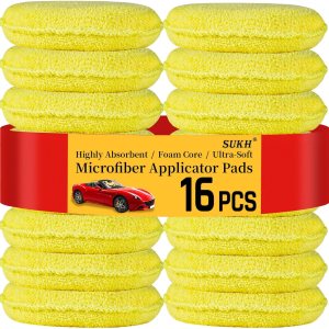 Sukh Paquete de 16 almohadillas aplicadoras de espuma de microfibra, almohadilla aplicadora de cera para detallar, esponjas de pulido redondas de Sukh Paquete de 16 almohadillas aplicadoras de espuma de microfibra, almohadilla aplicadora de cera para detallar, esponjas de pulido redondas de