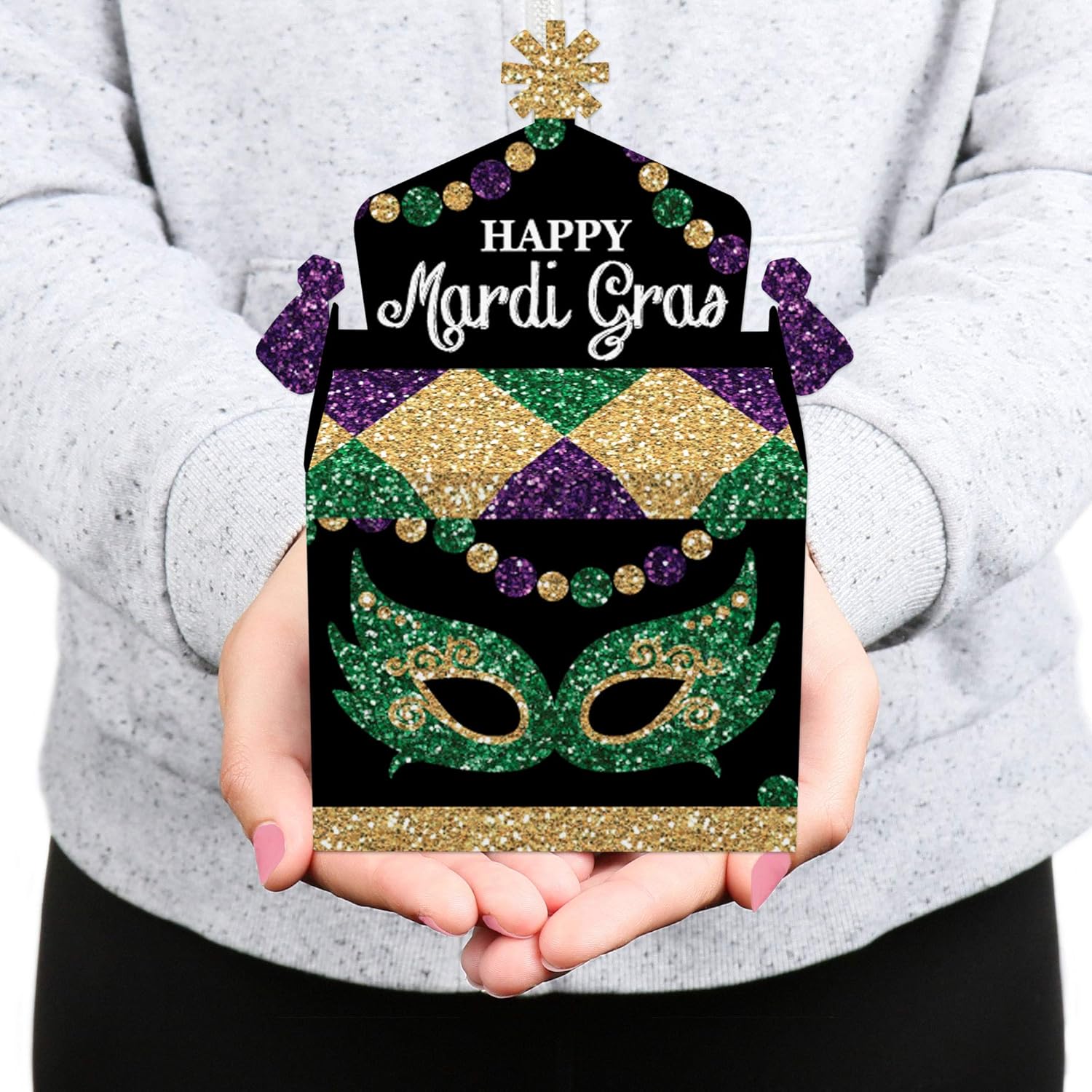 Big Dot of Happiness Mardi Gras  Caja de golosinas para fiestas  Cajas de regalo para fiesta de máscaras, cajas de golosinas  Juego de 12