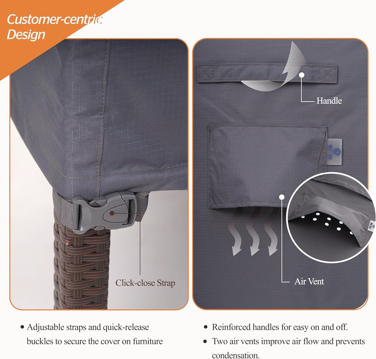 WJ-X3 Funda de sofá de 3 plazas para exteriores, funda resistente al agua, diseño resistente al viento, funda para sofá de patio, 87 pulgadas de