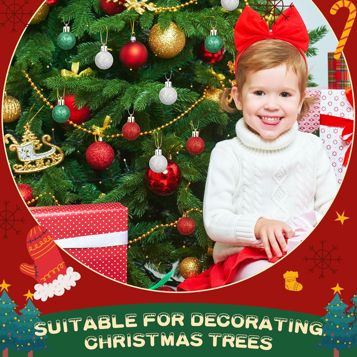 72 mini esferas de Navidad, adornos colgantes para árbol de Navidad, bolas de Navidad con purpurina para árbol de Navidad, fiesta, boda, interiores