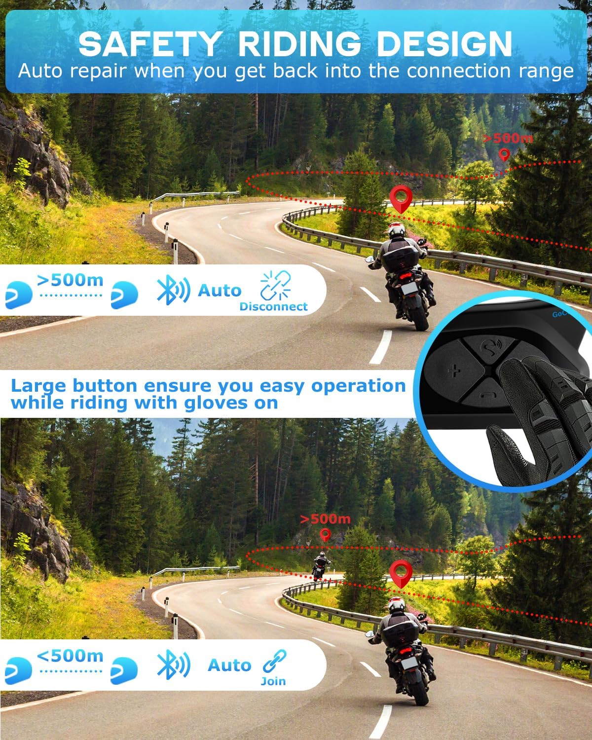 BOYISEN NOECI GOCOM4 – Auriculares Bluetooth para motocicleta – NOECI GOCOM4 4 Riders Compartir música y conversación en grupo simultáneamente Casco