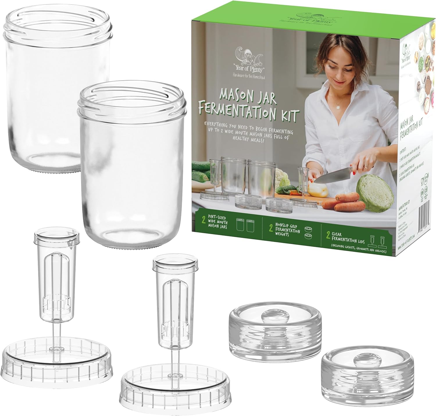 Kit de fermentación 2 frascos de fermentación masón, 2 pesos de fermentación y 2 tapas de fermentación