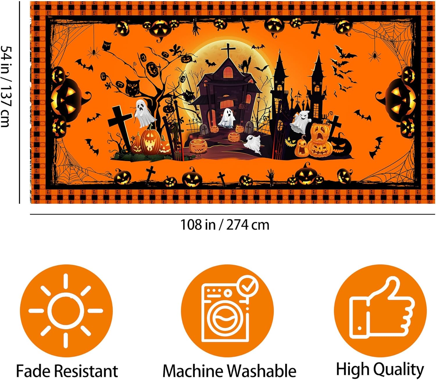 Hexagram Mantel de Halloween, mantel de Halloween para mesas rectangulares de 54 x 108 pulgadas, castillo de Halloween, fantasma, lavable,