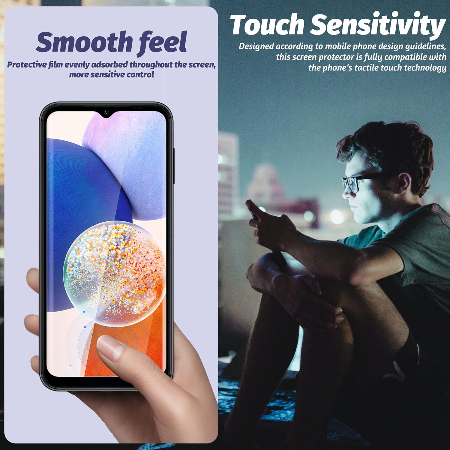 Orzero – Protector de pantalla de vidrio templado compatible con Samsung Galaxy A14 5G, bordes de arco 2.5D, 9H, antiarañazos, de alta definición,