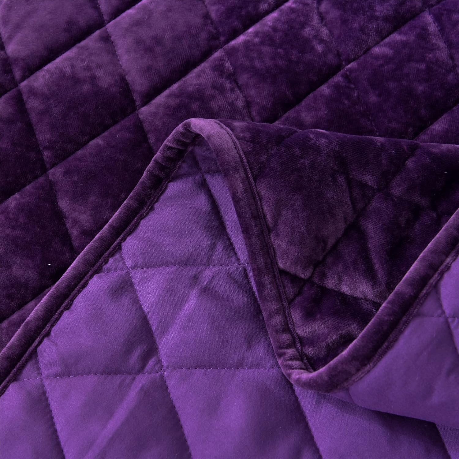 Juego de edredón de terciopelo envejecido, 3 piezas de tamaño Queen morado, cara de terciopelo envejecido y reverso de microfibra cepillada con