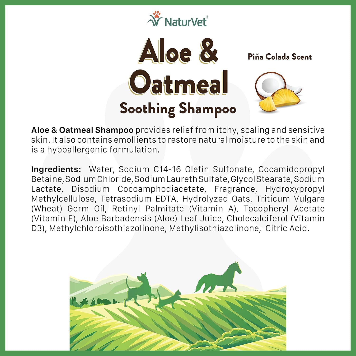 NaturVet Champú calmante de aloe y avena para perros y gatos 16 oz