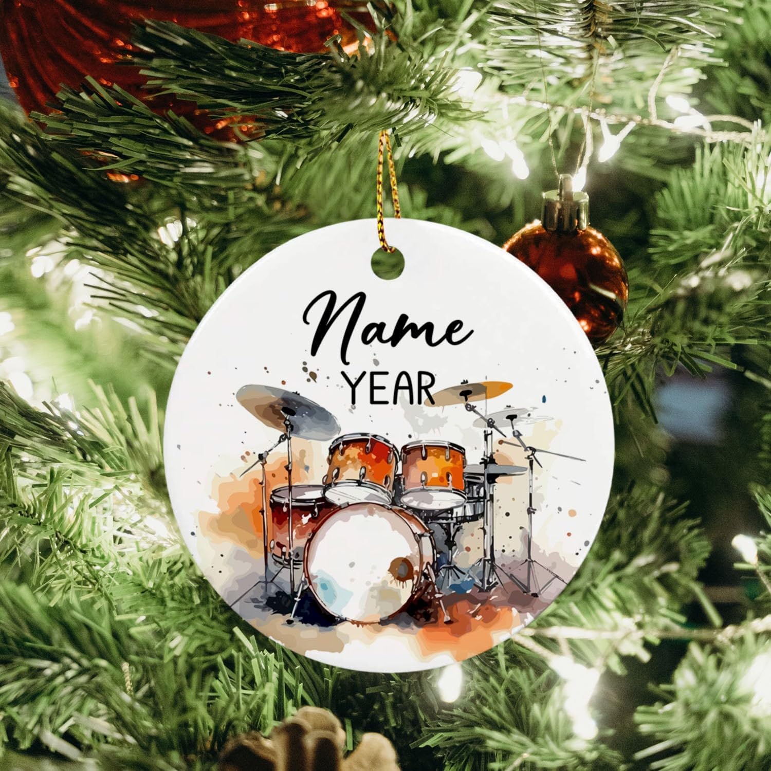 Adorno personalizado con nombre, adorno para árbol de Navidad 2023, adorno de Navidad personalizado para bateristas de banda, amantes de la batería,