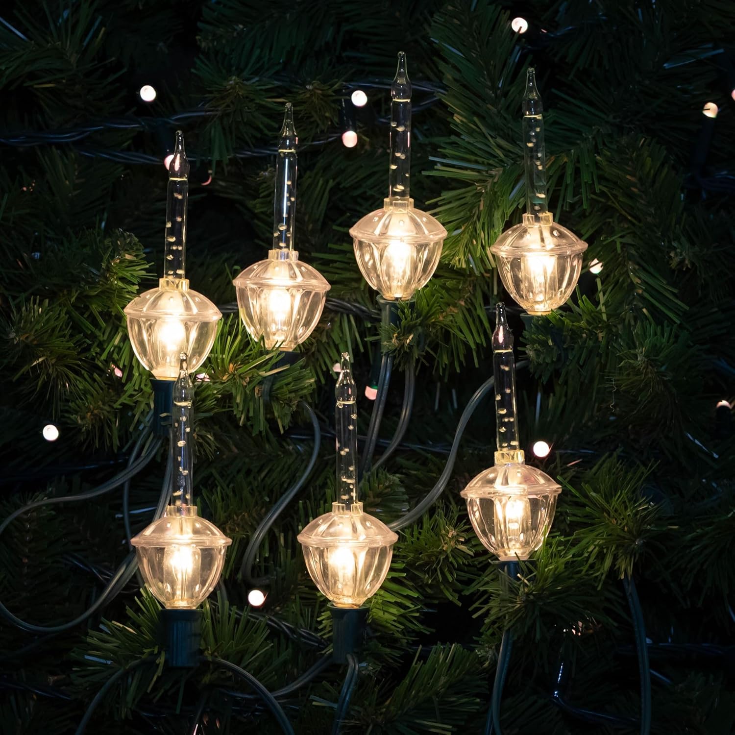 Novelty Lights Juego de luces navideñas tradicionales de 7 luces, líquido transparente, 7 pies